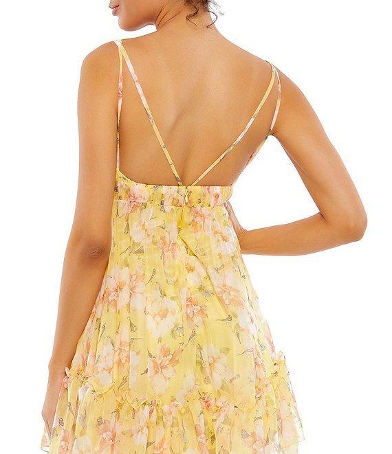 Mac Duggal Floral V-Neckline Sleeveless Mini Dress Product Image
