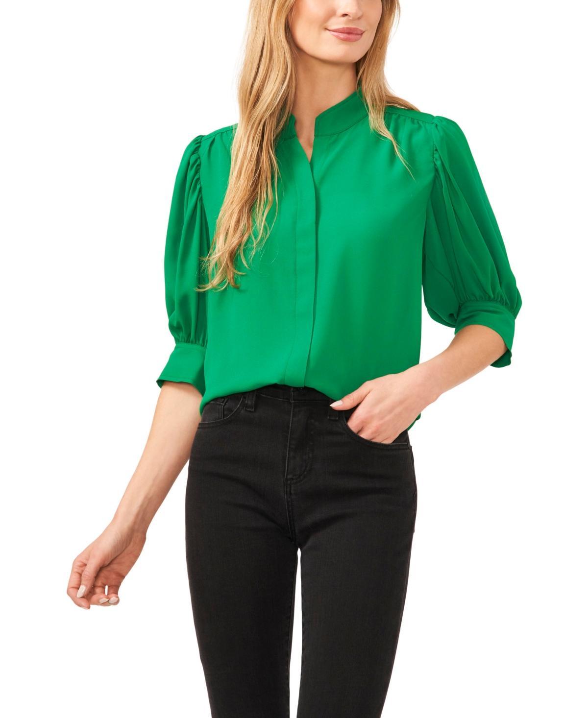 CeCe Elbow Sleeve Open Collar Blouse (New Ivory) Women's Clothing Product Image