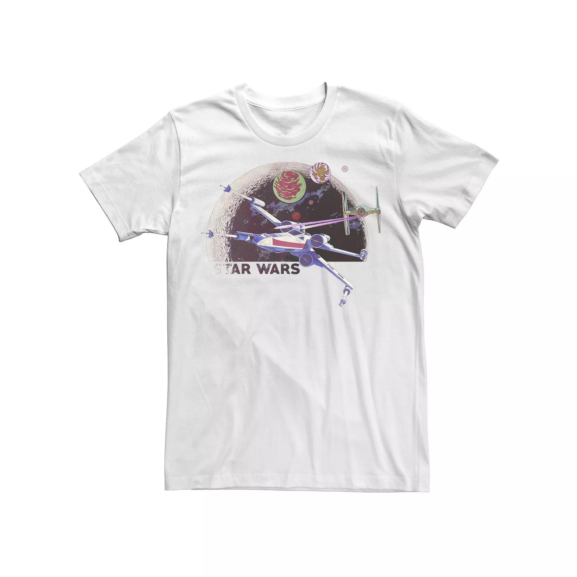 Mens Star Wars X-Wing Chased By Tie Fighter Retro Planet Tee Product Image