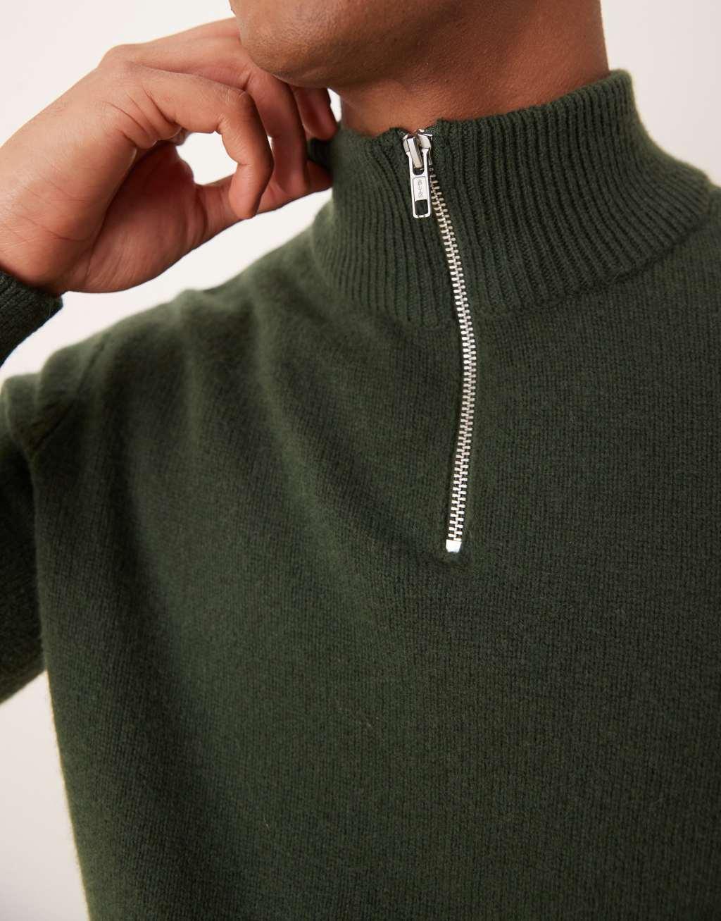ASOS DESIGN lambswool quarter zip sweater in dark green Product Image