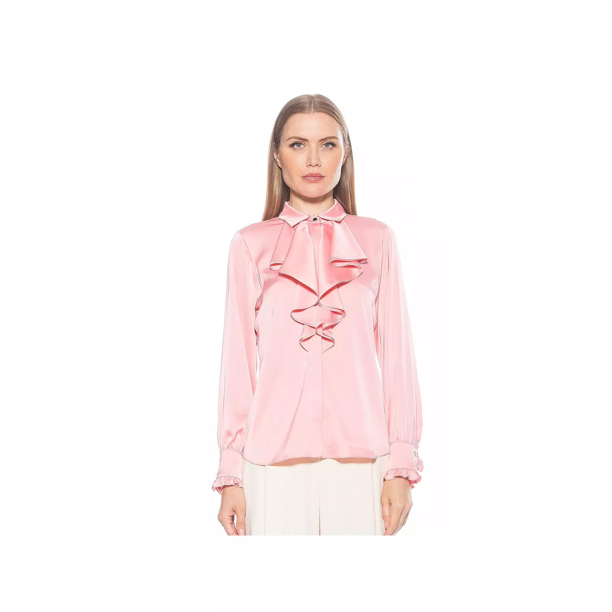 Women's ALEXIA ADMOR Brooks Silky Ruffle Blouse, Size: 10, Blush Product Image