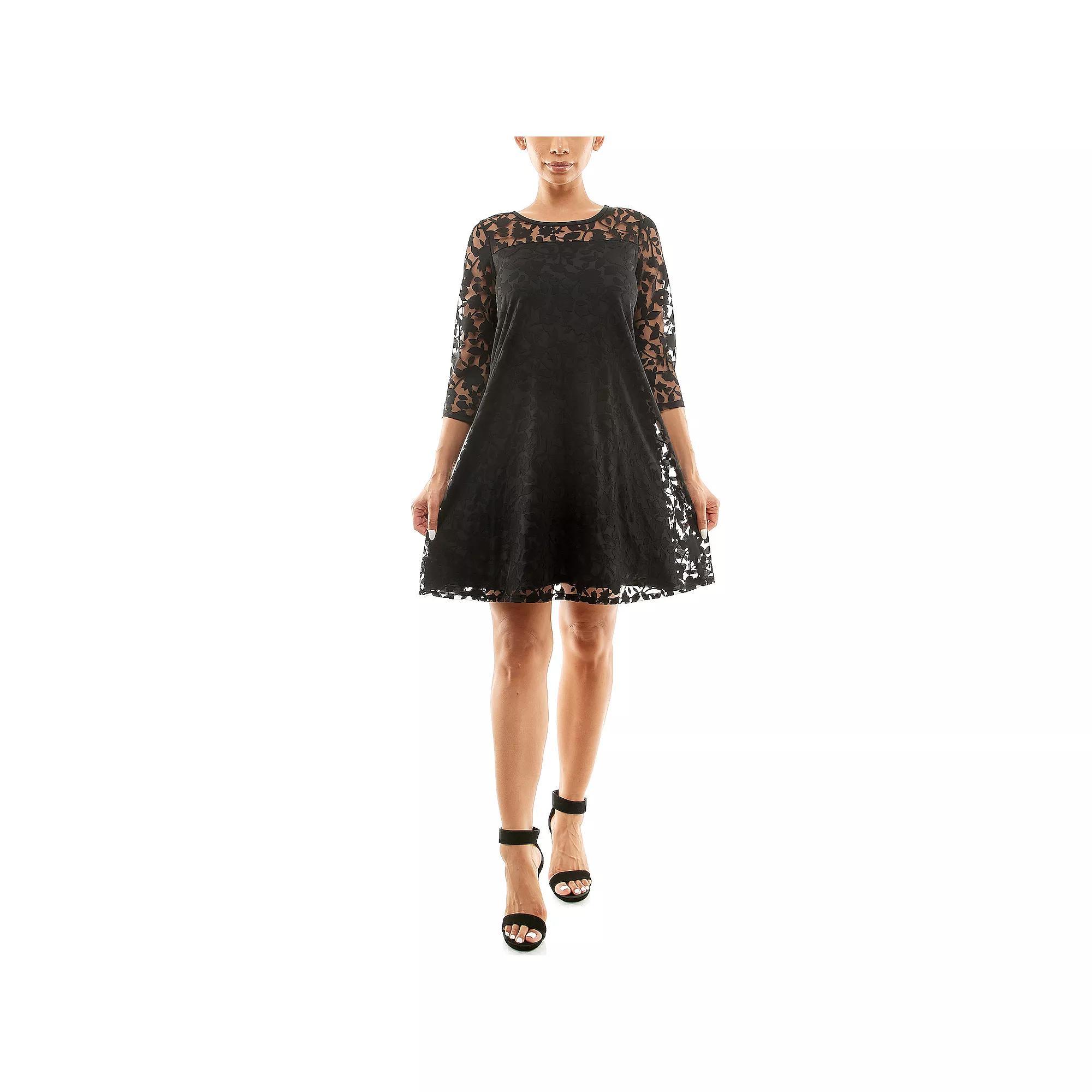 Women's Nina Leonard Burnout Trapeze Dress, Size: Medium, Black Product Image