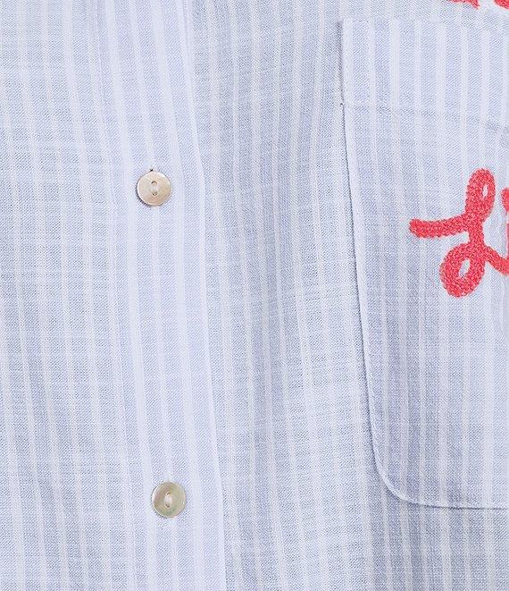 Lilly Pulitzer Bondi Jacaranda Beach Day Embroidered Seacret Stripe Print Point Collar Long Sleeve Coordinating Top Product Image