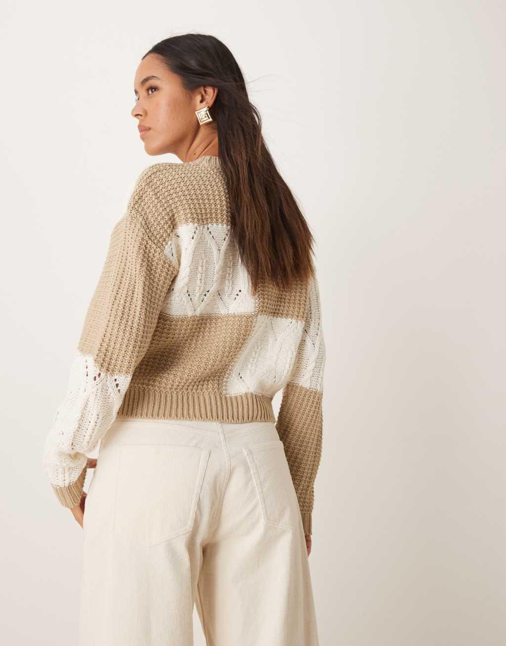 JDY mix structured sweater in white and beige Product Image