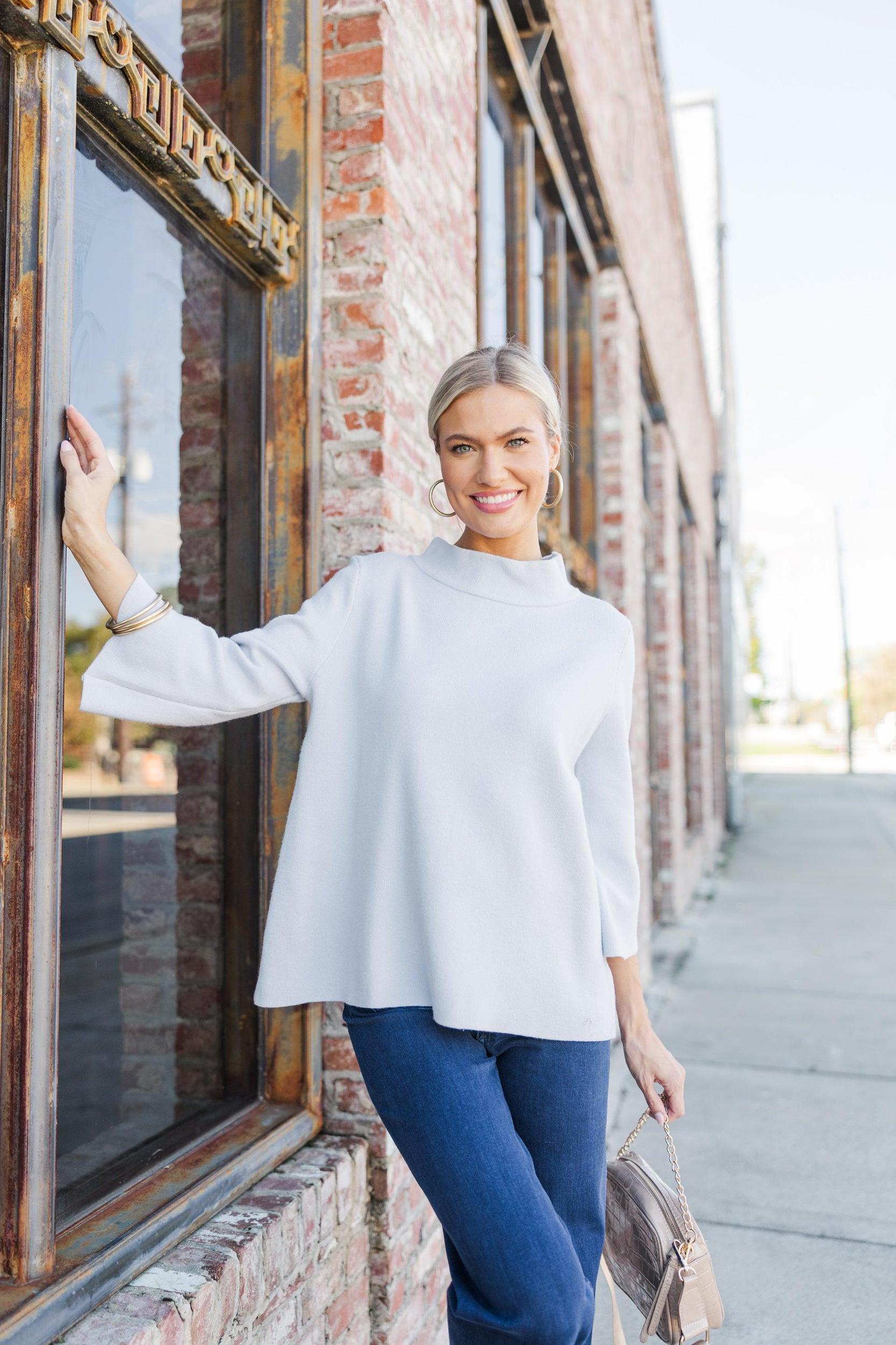 Just A Feeling Light Blue Mock Neck Sweater Female Product Image