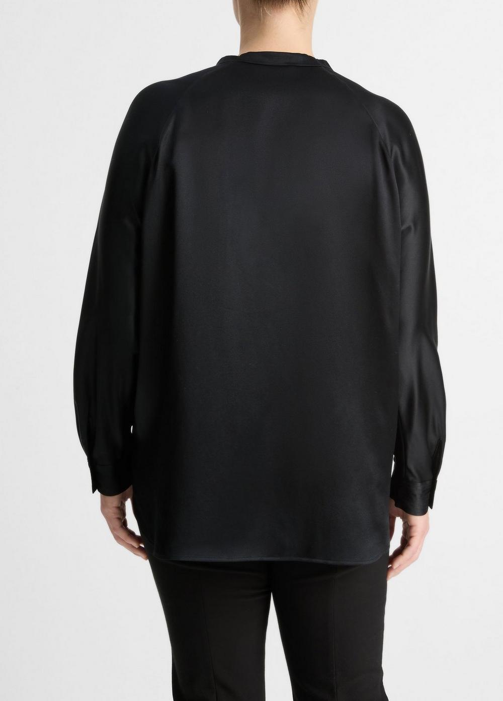 Satin Band Collar Blouse, Black, Size 1XL Vince Product Image