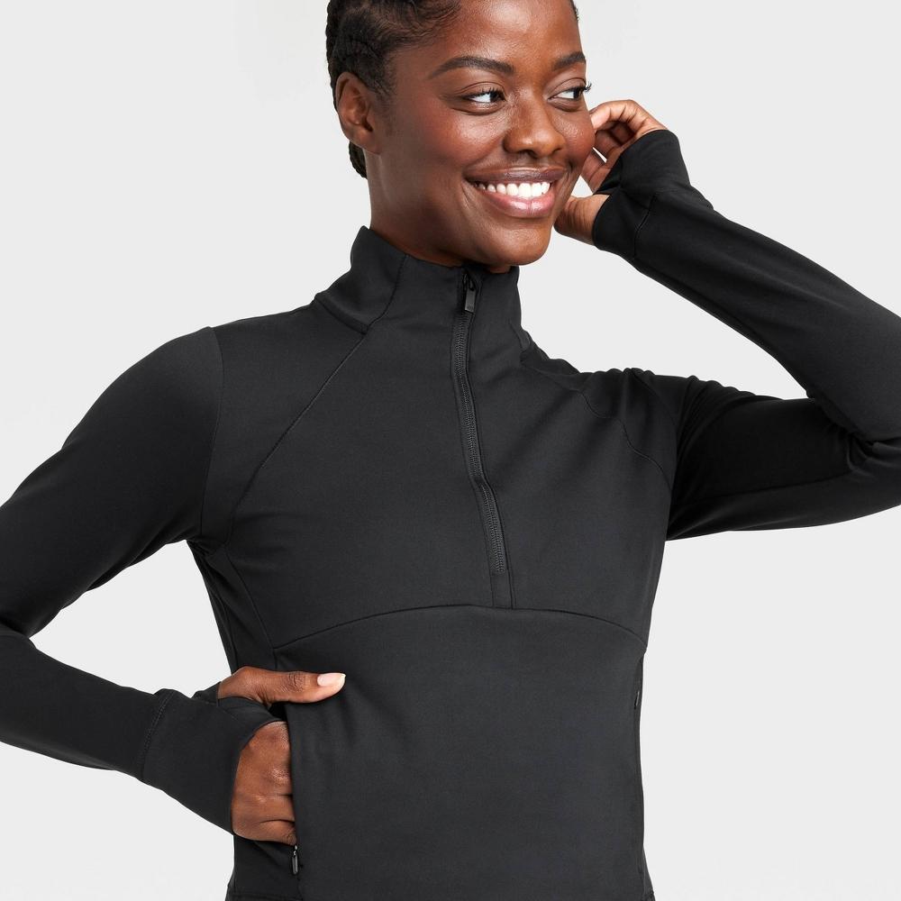 Womens 1/2 Zip Jacket - All In Motion Black 4X: Recycled Polyester, Spandex, Midweight, Stand Up Collar, Thumbholes Product Image