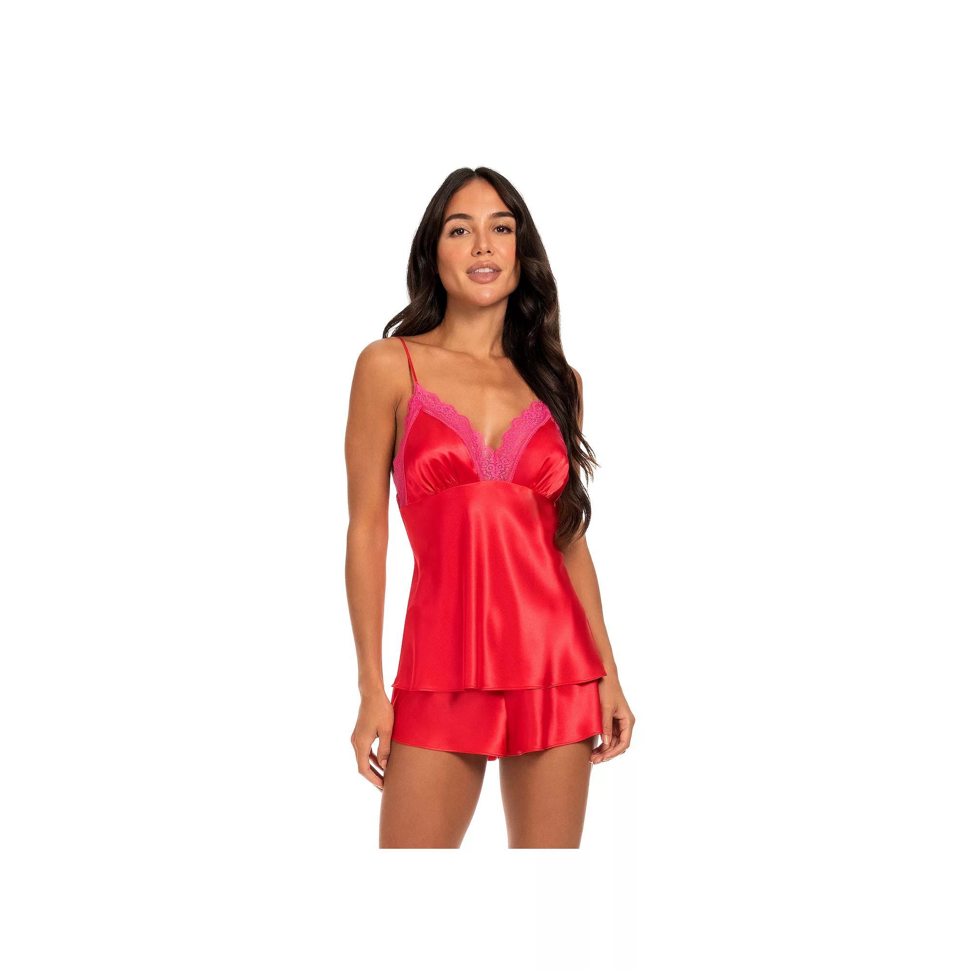 Women's Lilac+London 2-Piece Pajama Cami Top & Pajama Shorts Set, Size: Medium, Solid Red Product Image