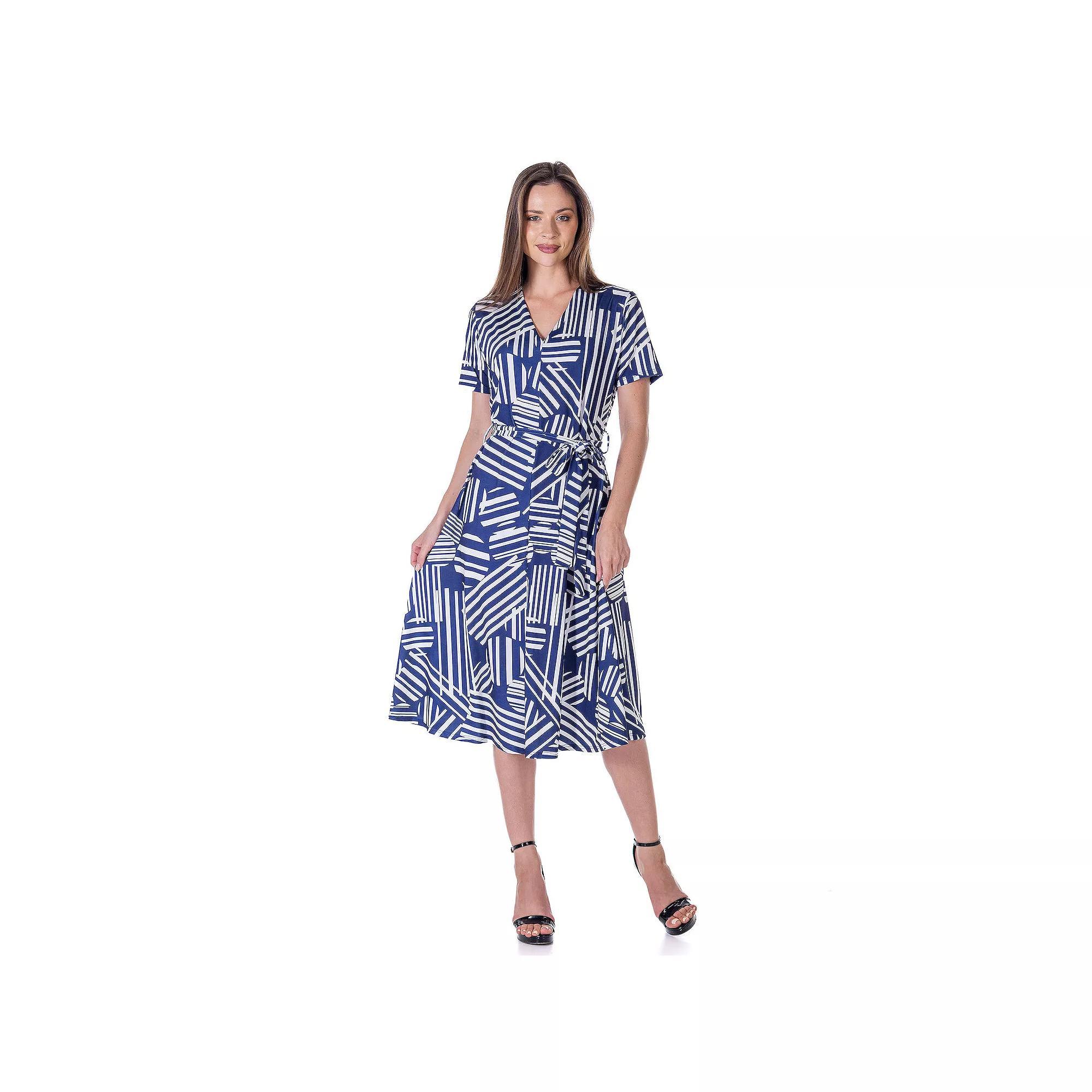 Women's 24Seven Comfort Apparel Short Sleeve Tie Waist Midi Dress, Size: Large, Blue Team Product Image