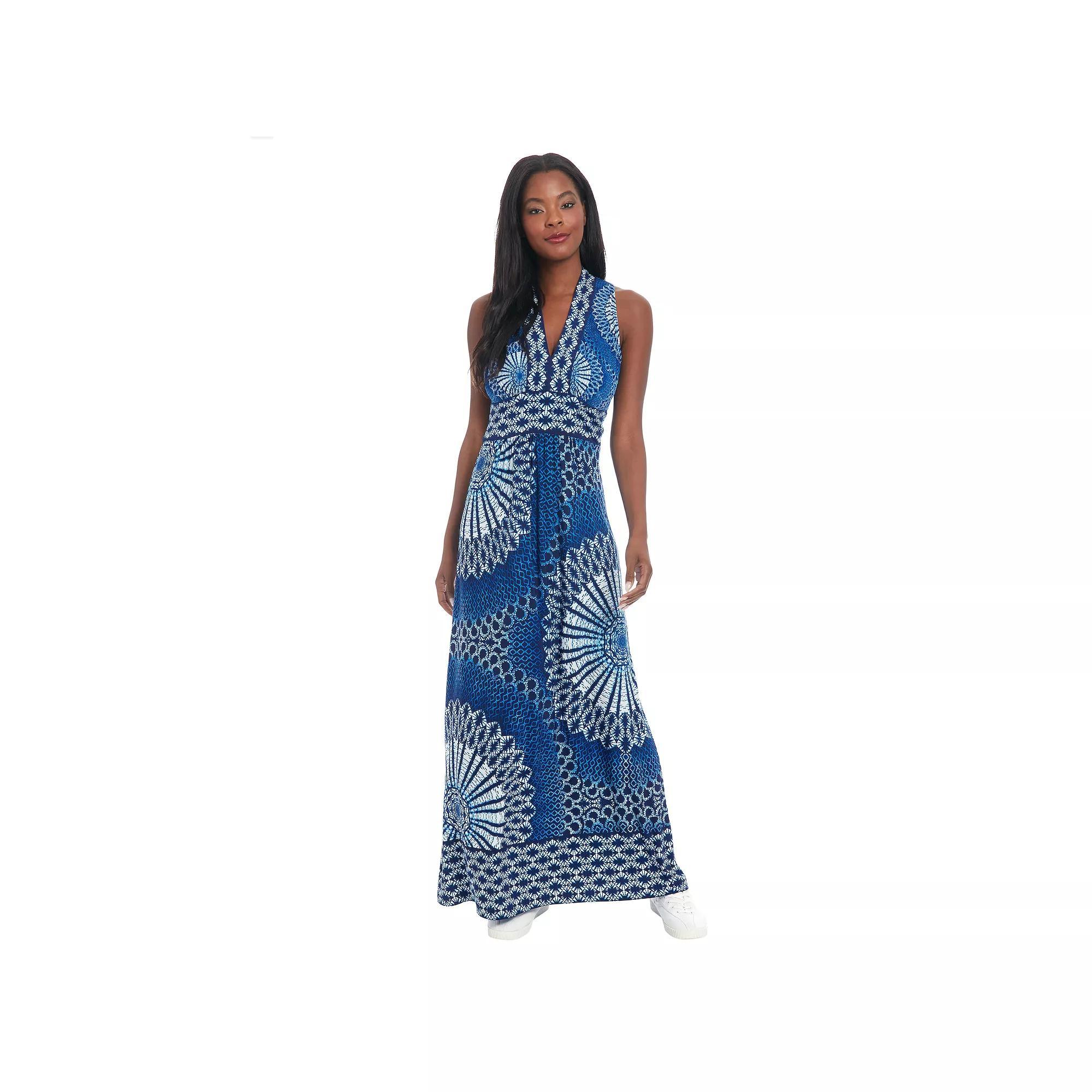 Womens London Times Floral Print Sleeveless V-Neck Flowy Maxi Dress Product Image