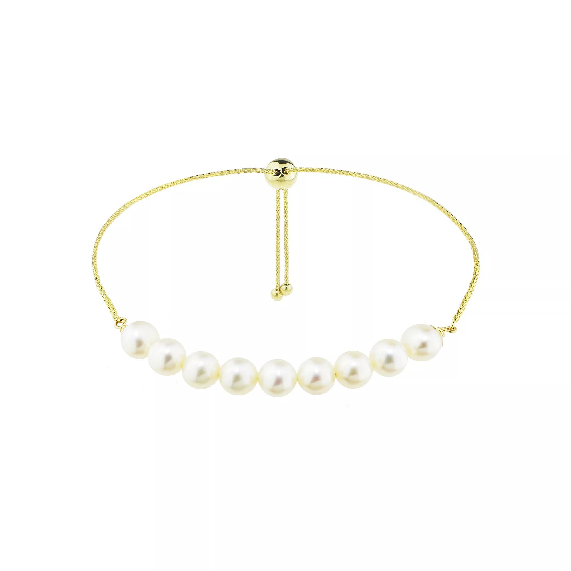 Jewelmak 14k Gold Freshwater Cultured Pearl Curved Bar Lariat Bracelet, Women's, Size: 10.5" Product Image