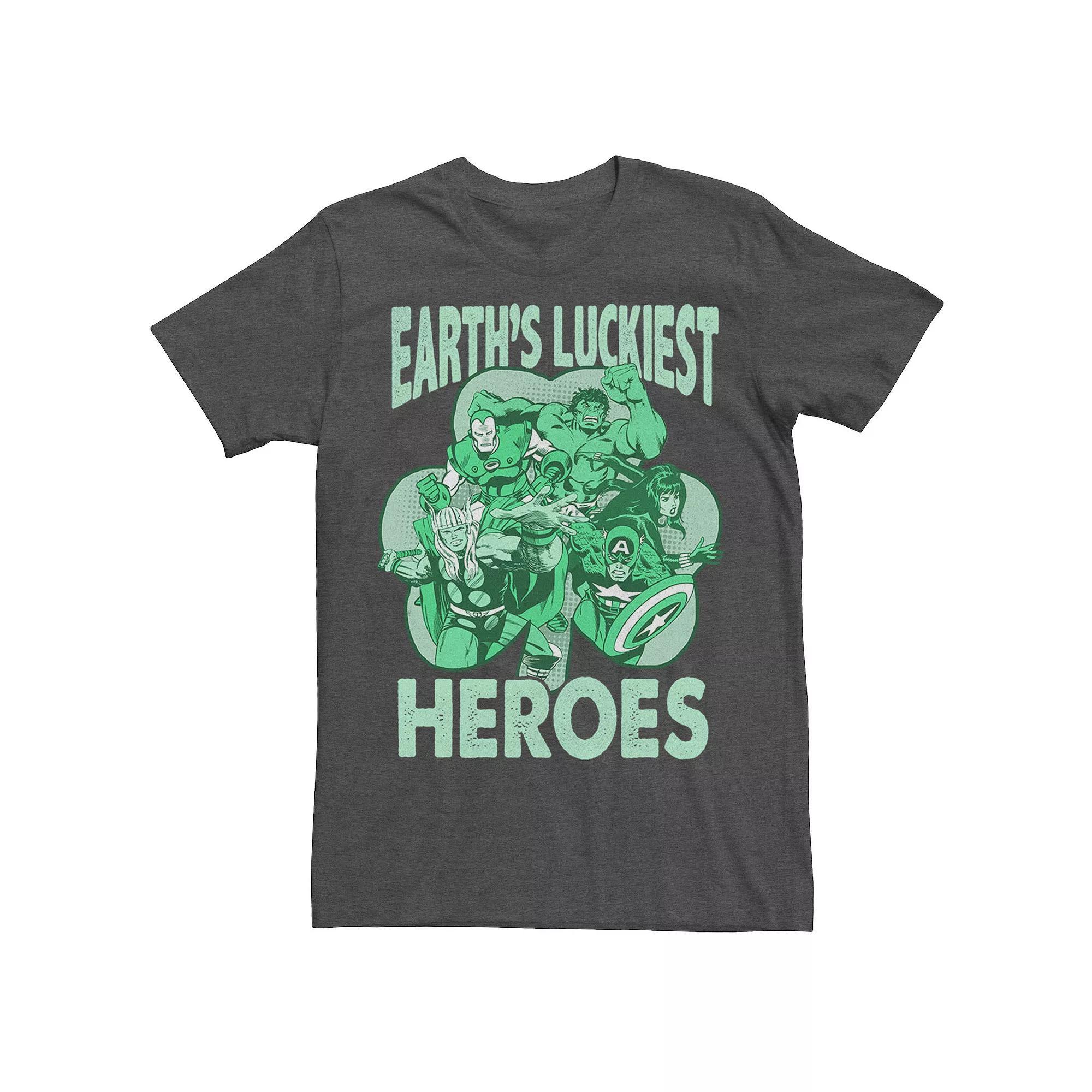 Men's Marvel St. Patty's Earth's Luckiest Heroes Tee, Size: XL, Grey Heather Product Image