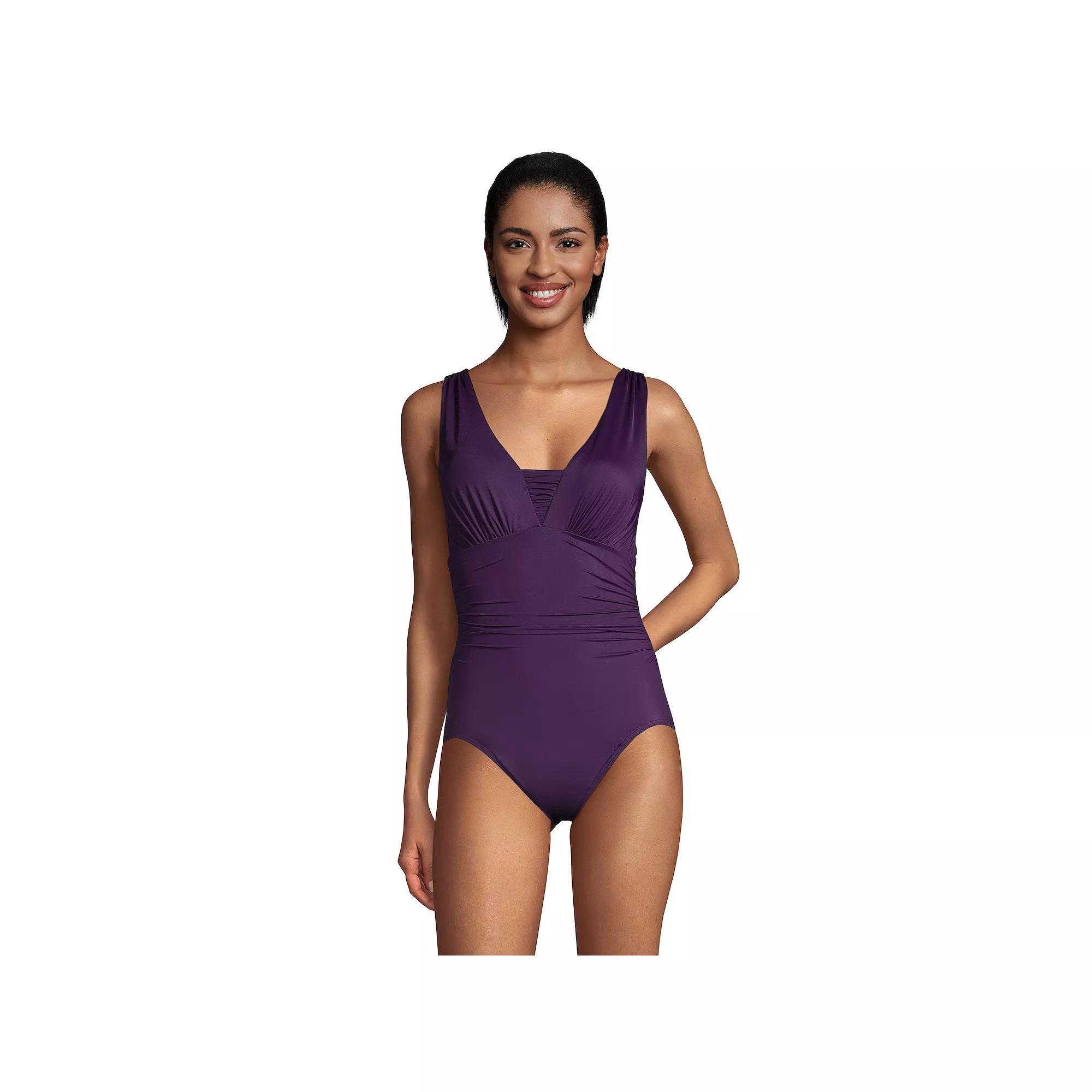Women's Lands' End Grecian Slendersuit Tummy Control One-Piece Swimsuit, Size: 6 LONG, Blackberry Product Image