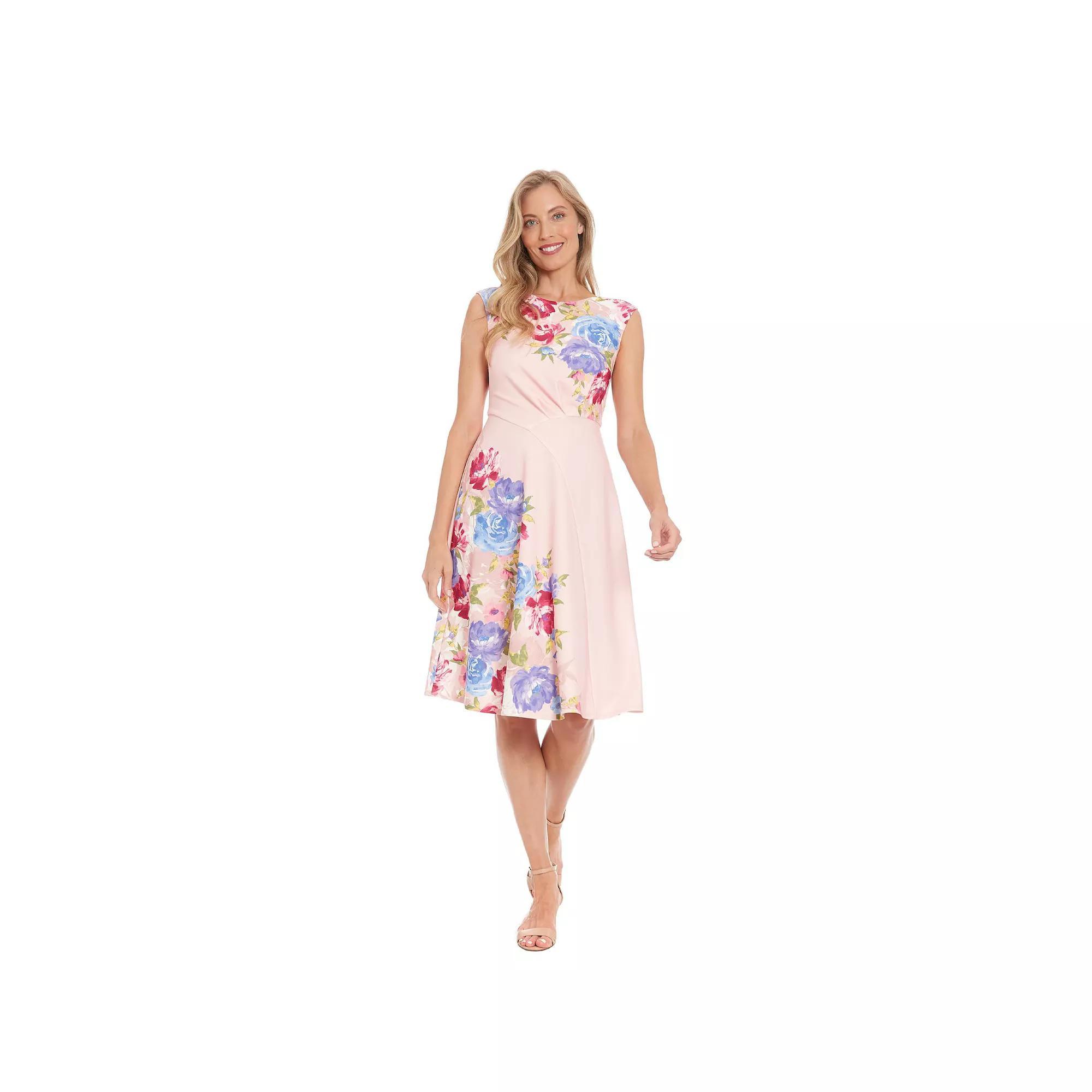 Women's London Times Floral Asymmetrical Waist Seam Fit & Flare Dress, Size: 12, Pink Pink Product Image