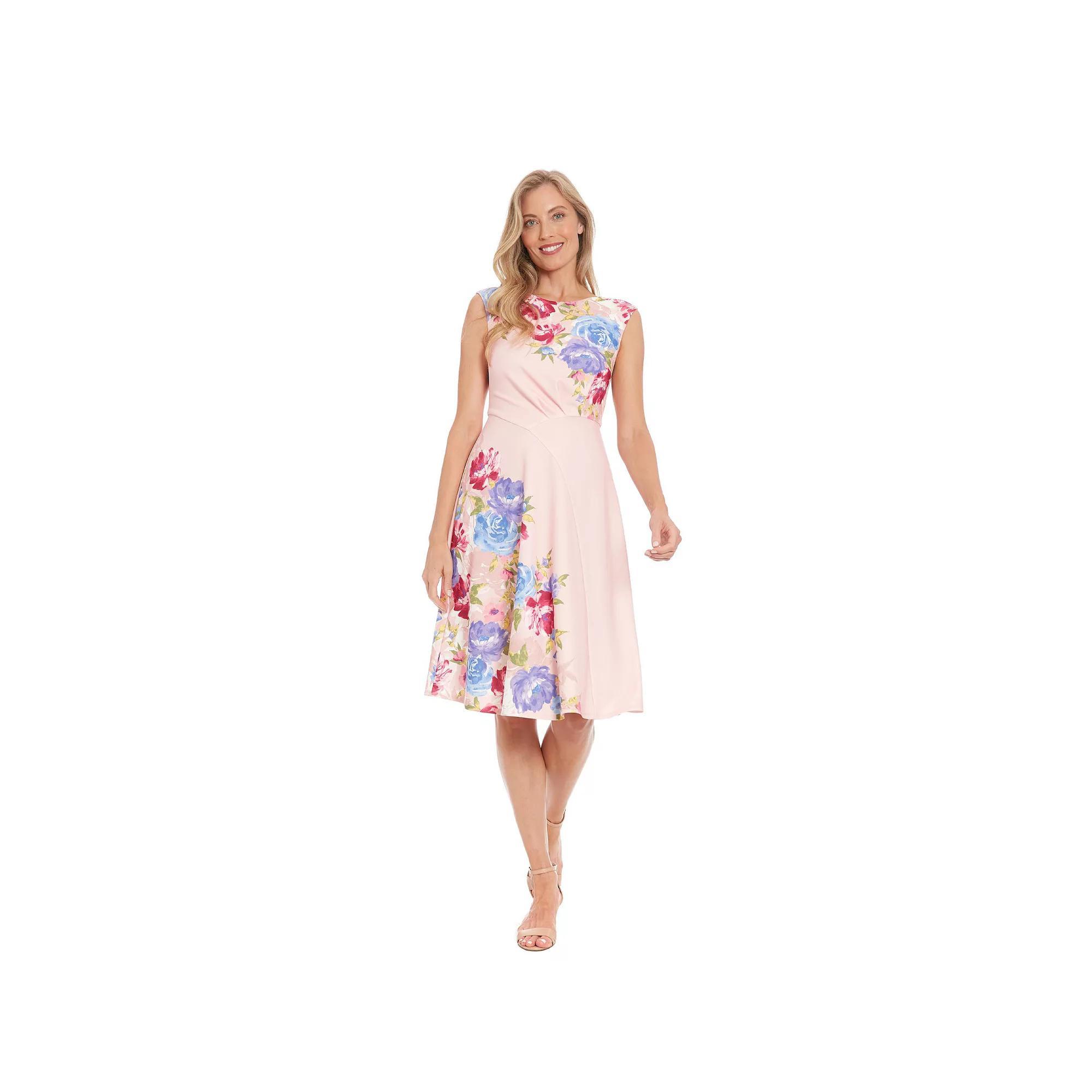 Women's London Times Floral Asymmetrical Waist Seam Fit & Flare Dress, Size: 12, Pink Pink Product Image