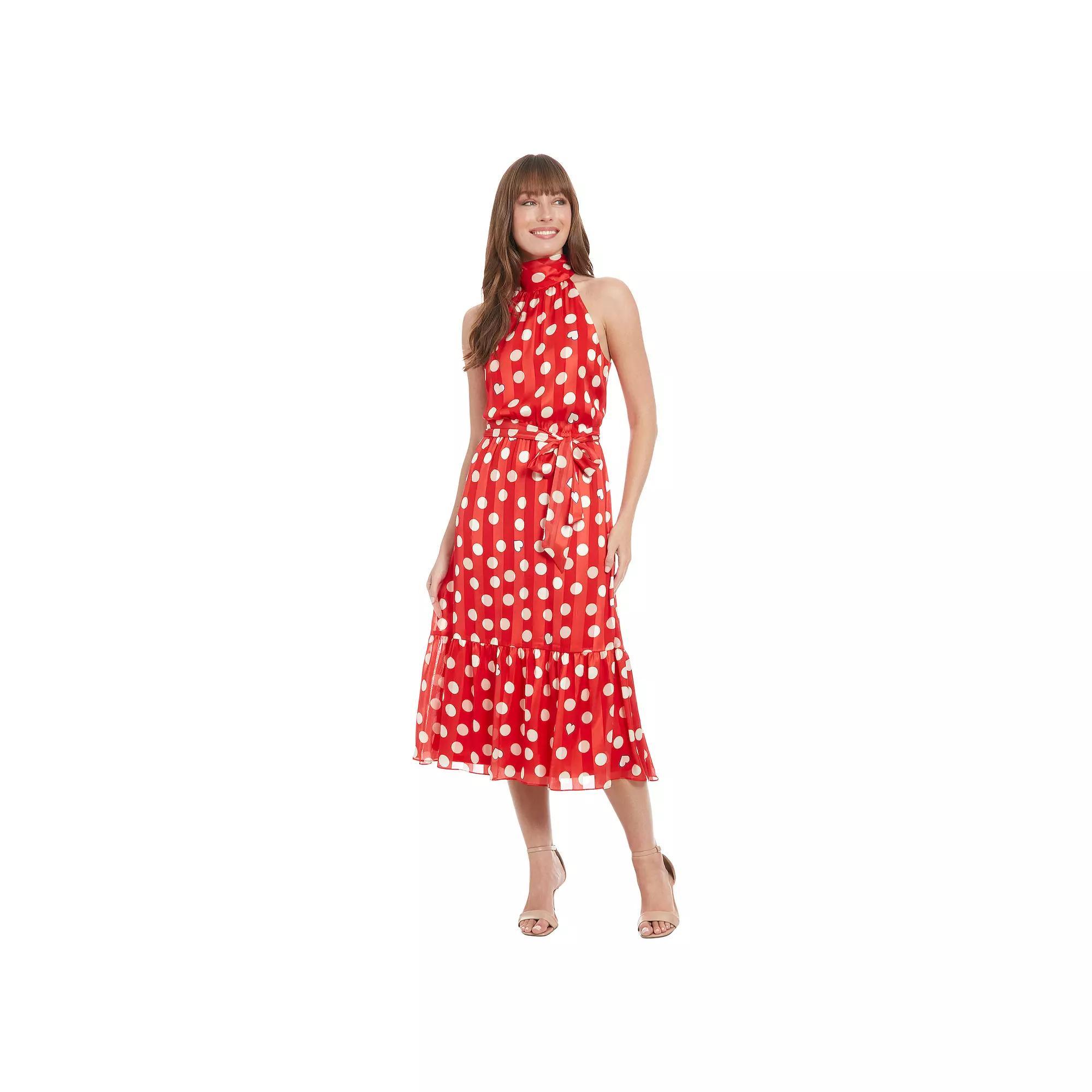Women's London Times Halter Mockneck Fit & Flare Midi Dress, Size: 6, Red Ivory Product Image