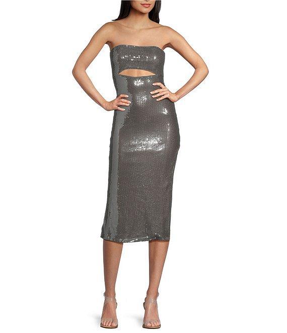 Honey and Rosie Strapless Cut-Outt Sequin Midi Dress Product Image