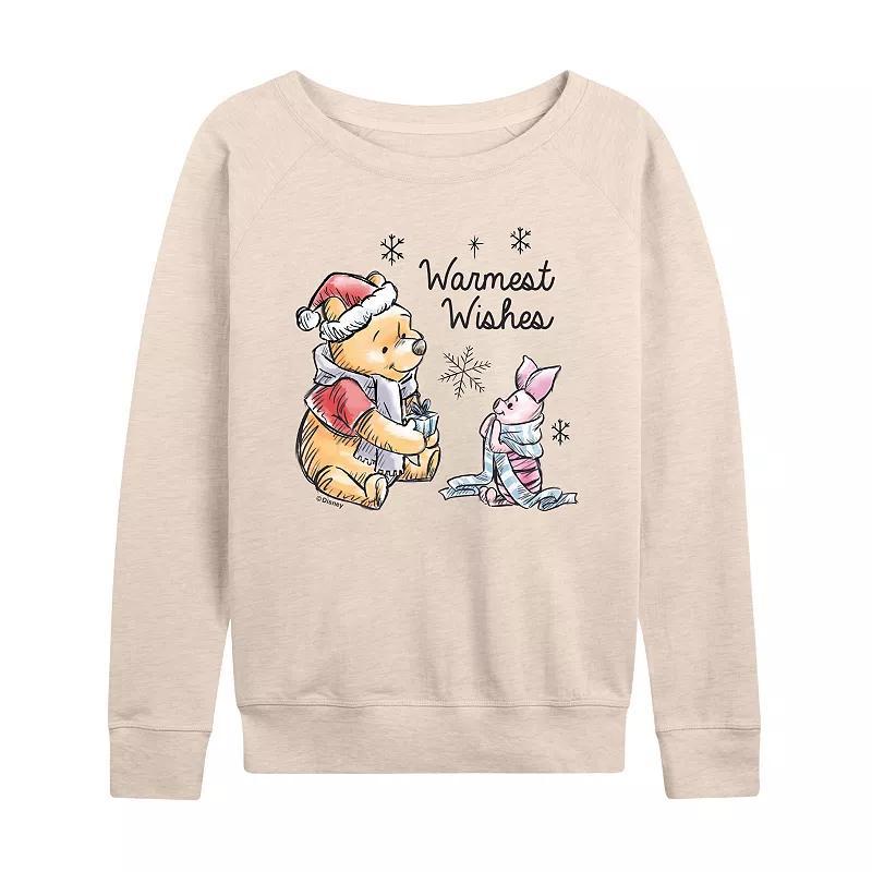 DIsney's Winnie The Pooh Piglet & Pooh Women's Warmest Wishes French Terry Long Sleeve Tee, Size: Medium, Beige Product Image