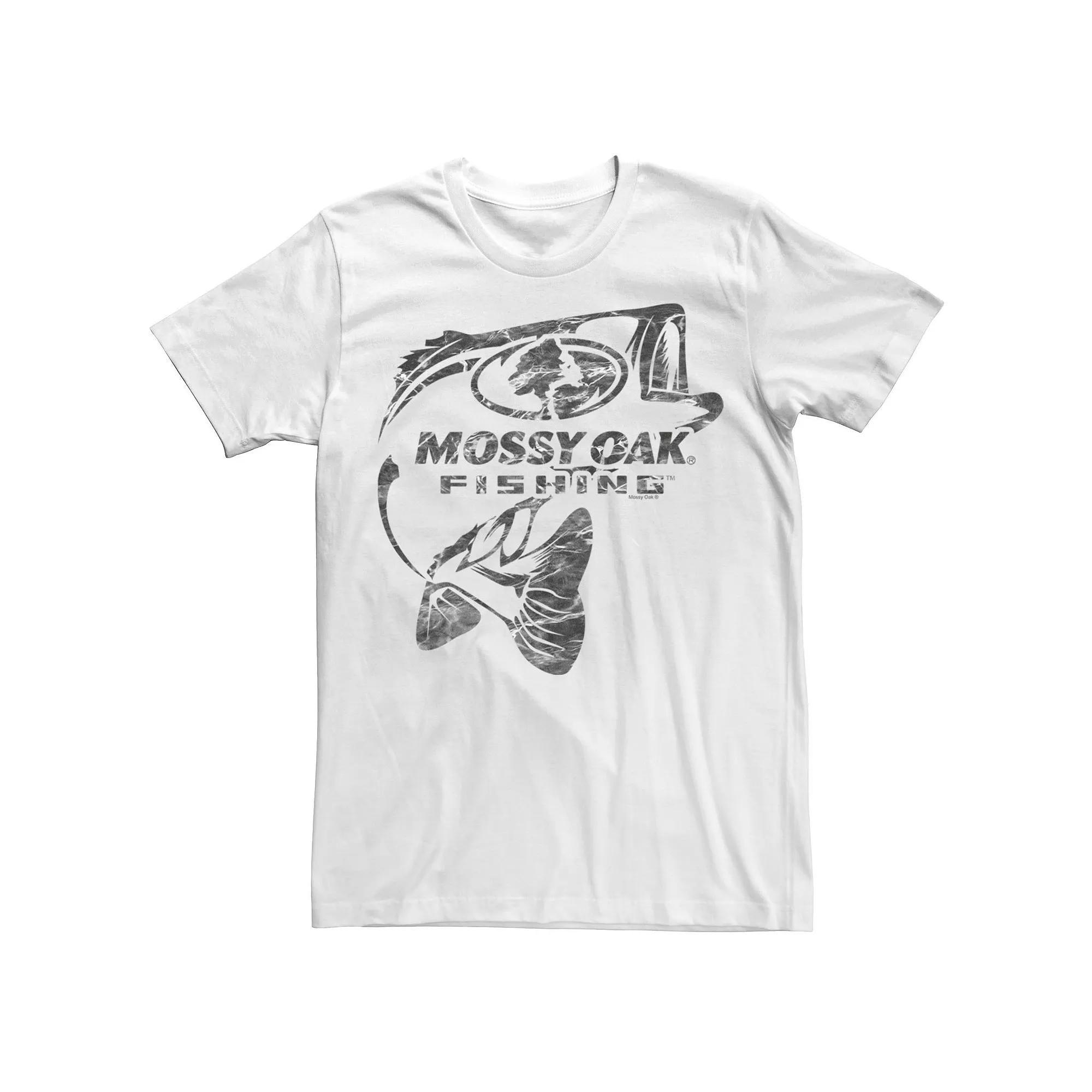 Men's Mossy Oak Fishing Bass Gray Water Surface Logo Graphic Tee, Size: Small, White Product Image