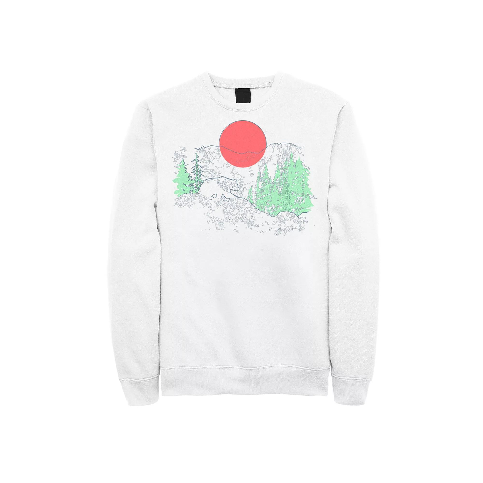 Men's Cali Bear Mountains With Neon Trees Line Sketch Sweatshirt, Size: XL, White Product Image