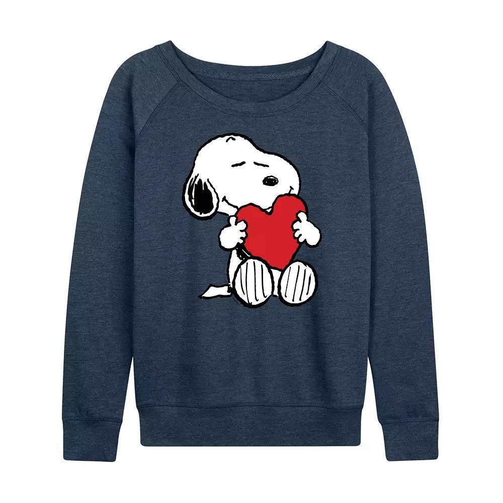 Women's Peanuts Snoopy Valentines Hugging Heart French Terry Long Sleeve Tee, Size: Medium, Grey Indigo Product Image
