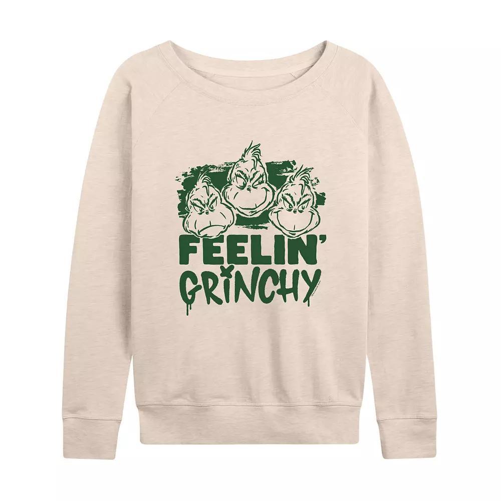 Women's Dr. Seuss Feelin' Grinchy French Terry Long Sleeve Tee, Size: Small, Beige Product Image