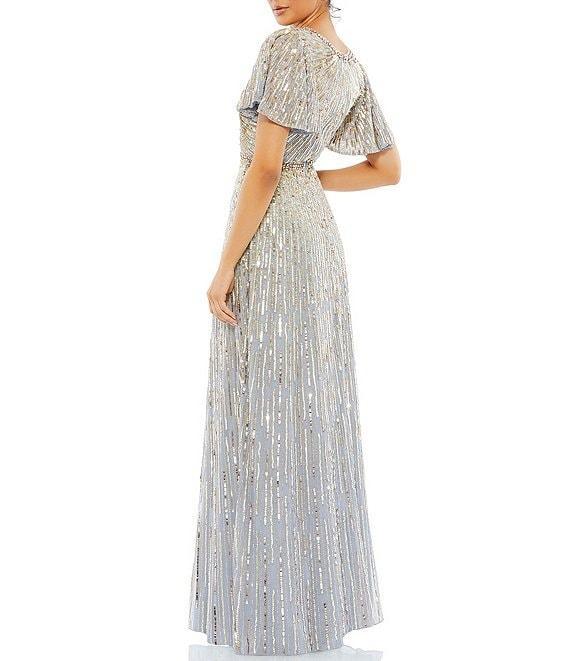 Mac Duggal Sequin V-Neck Short Butterfly Sleeve Gown Product Image