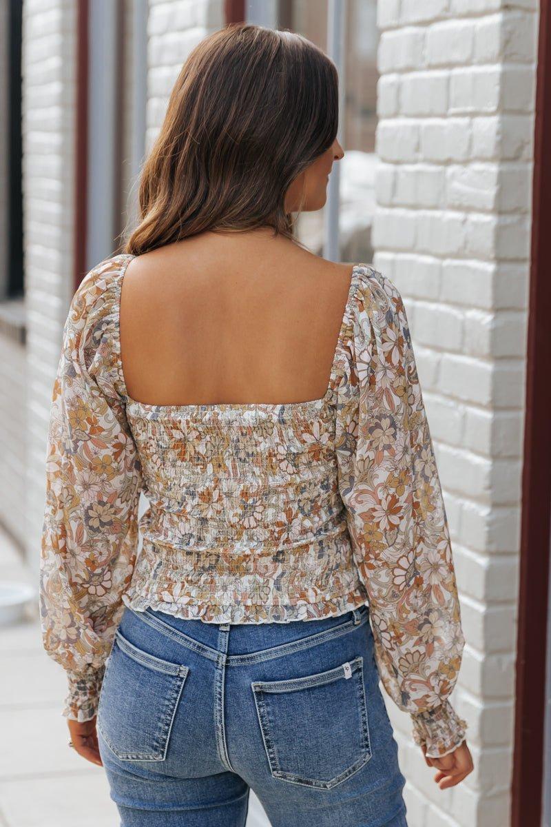 Cream Floral Print Sweetheart Top - FINAL SALE Female Product Image