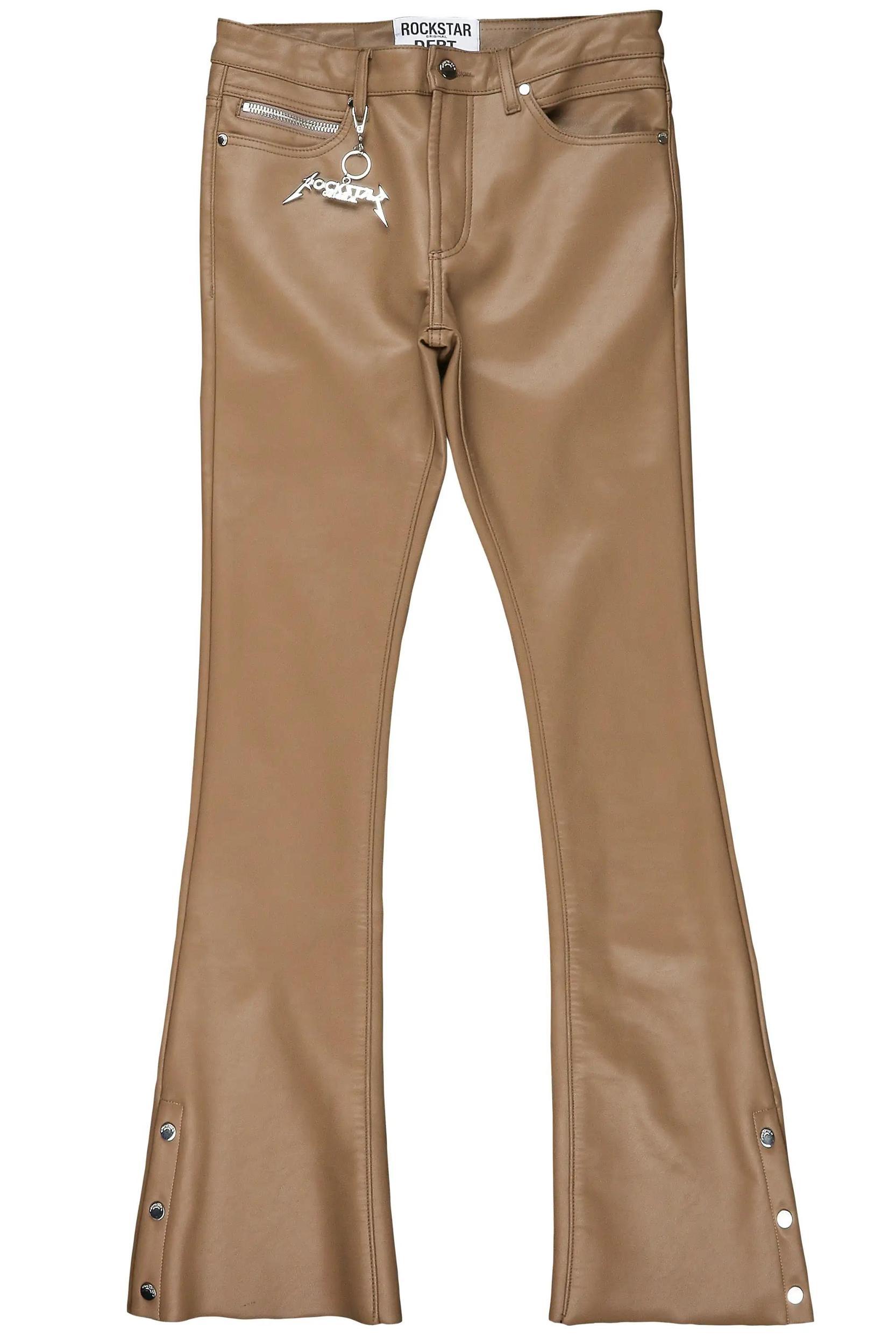 Ennis Beige PU Stacked Flare Jean Male Product Image
