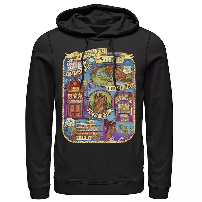 Men's Disney Princess And The Frog Group Shot Large Map Hoodie, Size: Medium, Black Product Image