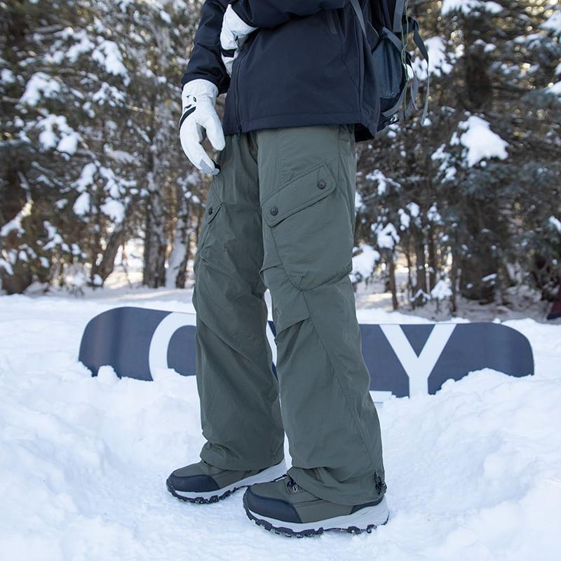 Mid Rise Plain Straight Leg Puffer Cargo Pants Product Image