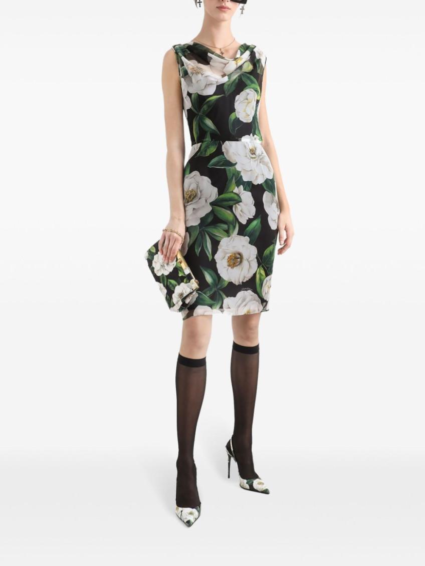 DOLCE & GABBANA Silk Dress With Floral Print Dresses Multicolor In Gardeniafnero Product Image