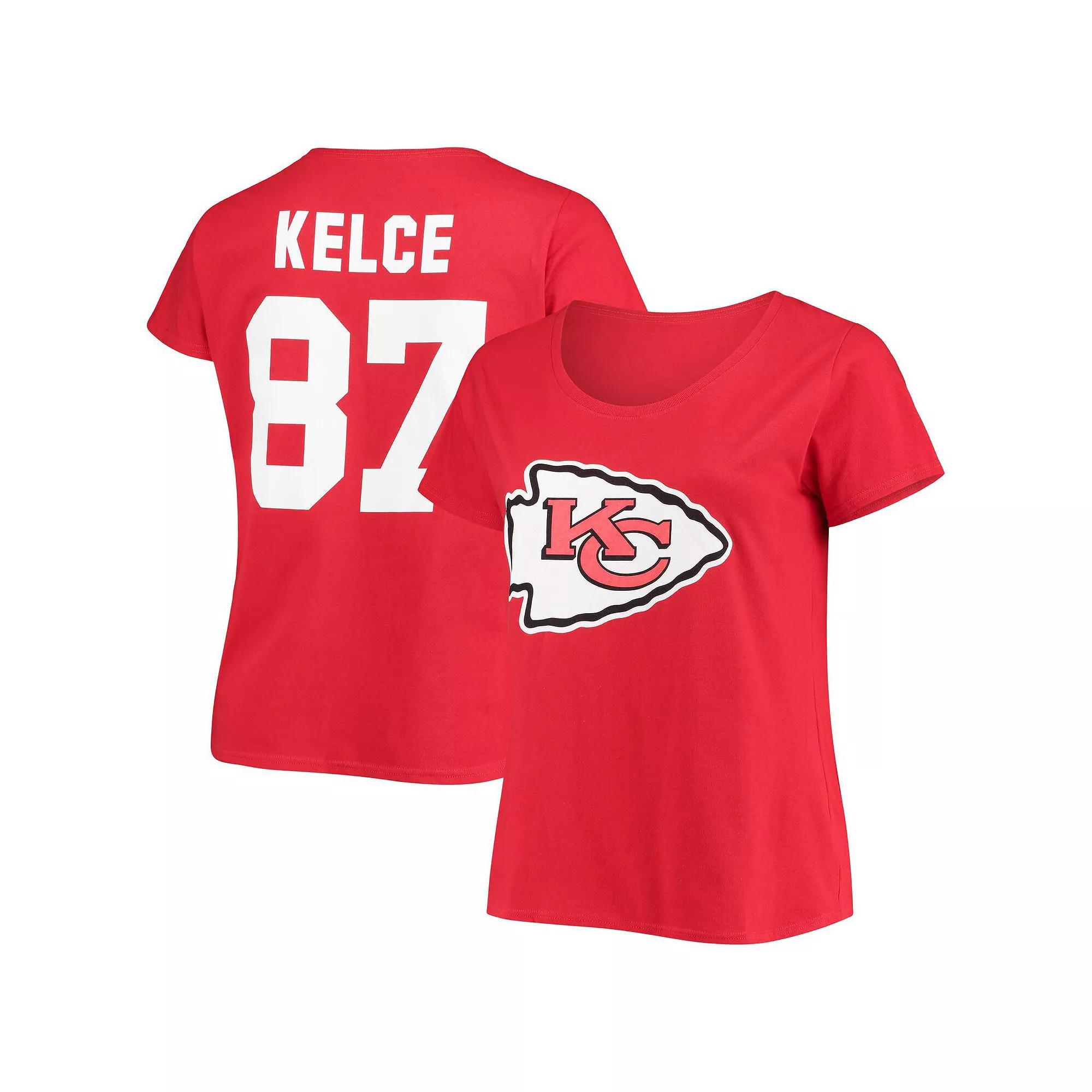 Women's Fanatics Branded Travis Kelce Red Kansas City Chiefs Plus Size Name & Number V-Neck T-Shirt, Size: 1XL Product Image