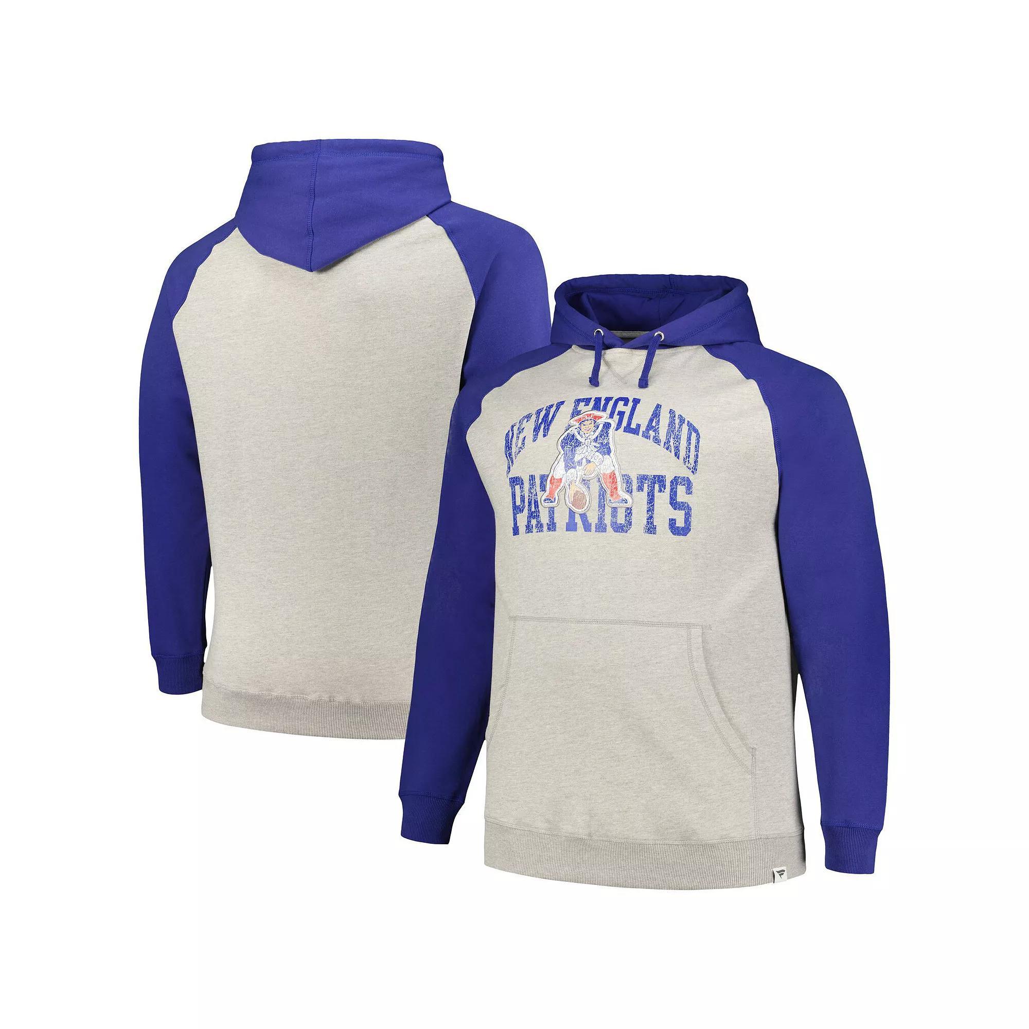 Men's Profile Heather Gray/Royal New England Patriots Big & Tall Favorite Arch Throwback Raglan Pullover Hoodie, Size: XLT, Grey Product Image