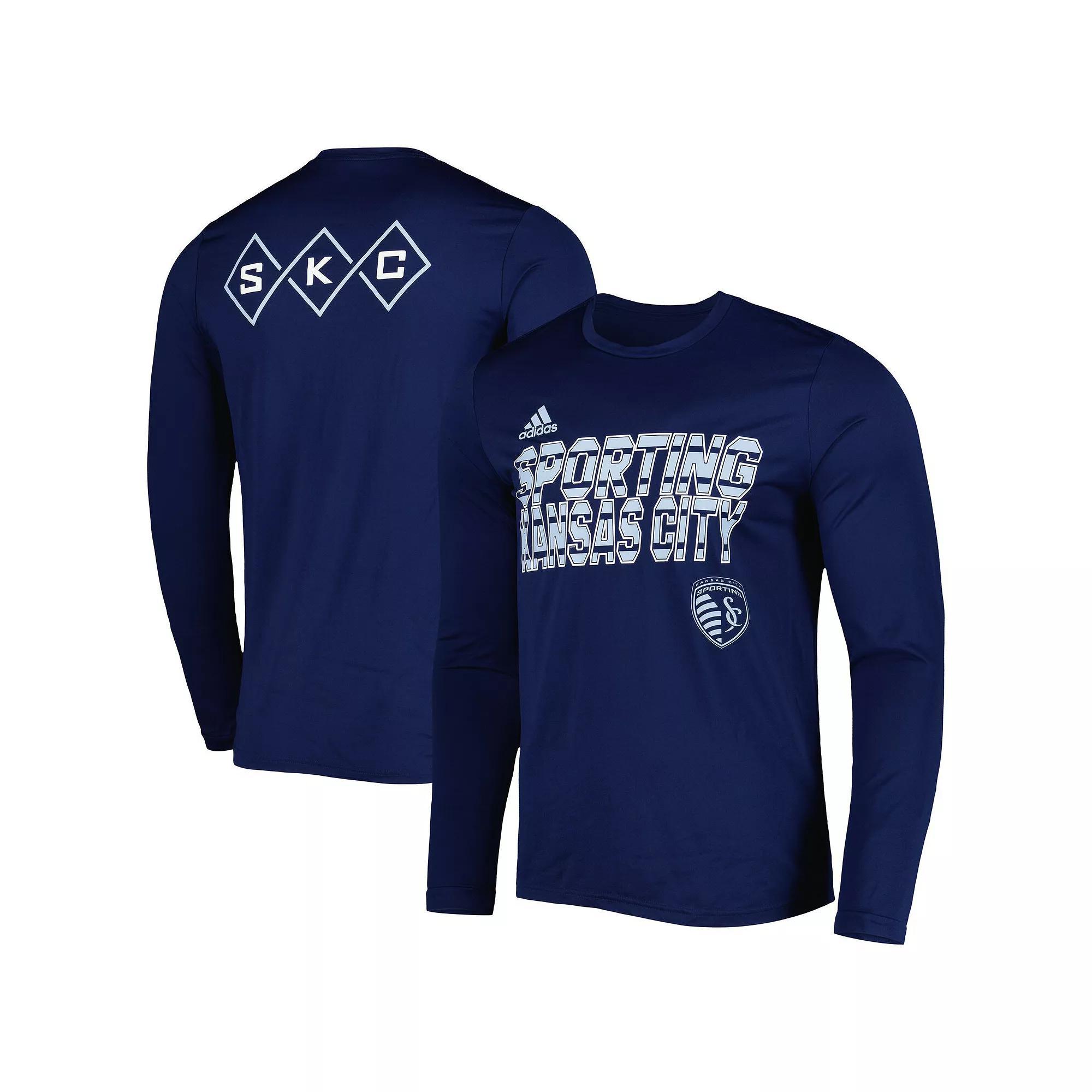 Men's adidas Navy Sporting Kansas City Jersey Hook AEROREADY Long Sleeve T-Shirt, Size: Large, Blue Product Image