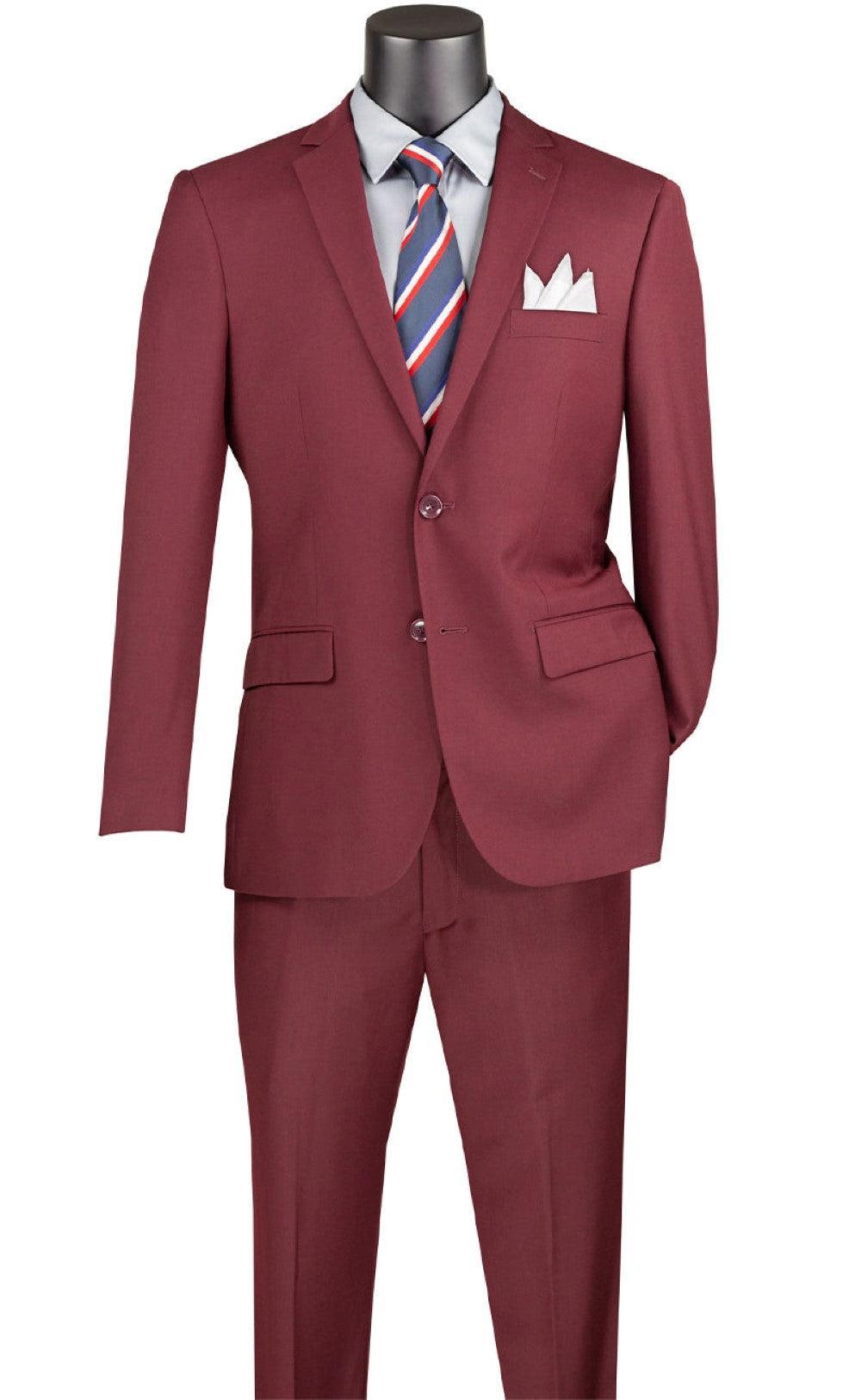 Slim Fit Men's Suit 2 Piece 2 Button in Burgundy Male Product Image