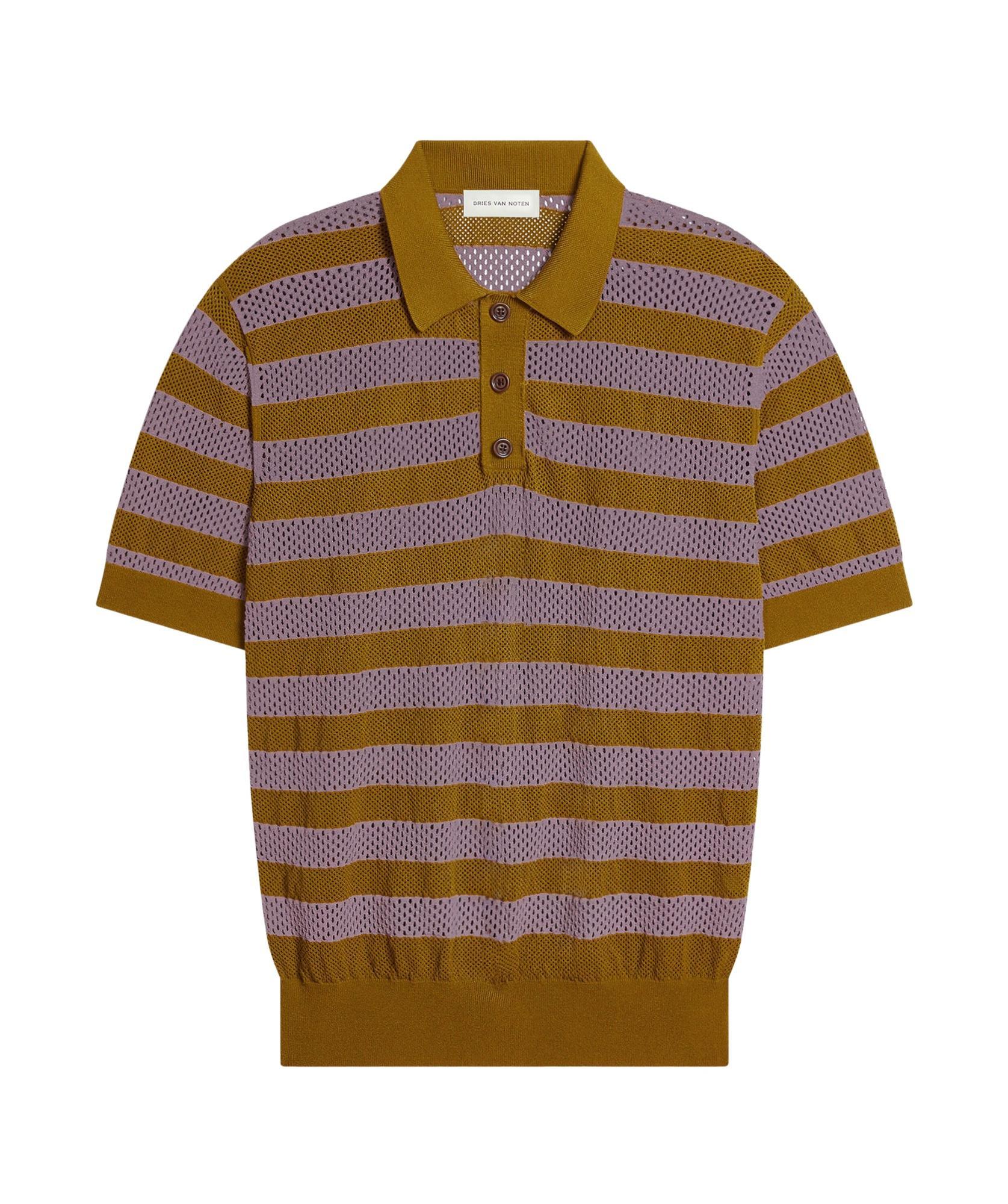 DRIES VAN NOTEN Striped Polo Shirt In Brown Product Image