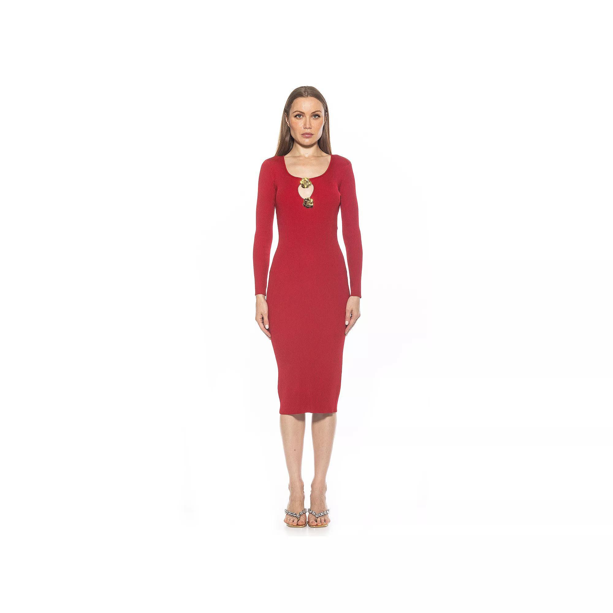 Women's ALEXIA ADMOR Tia Scoop Neck Long Sleeve Knit Midi Dress, Size: Small, Blue Product Image