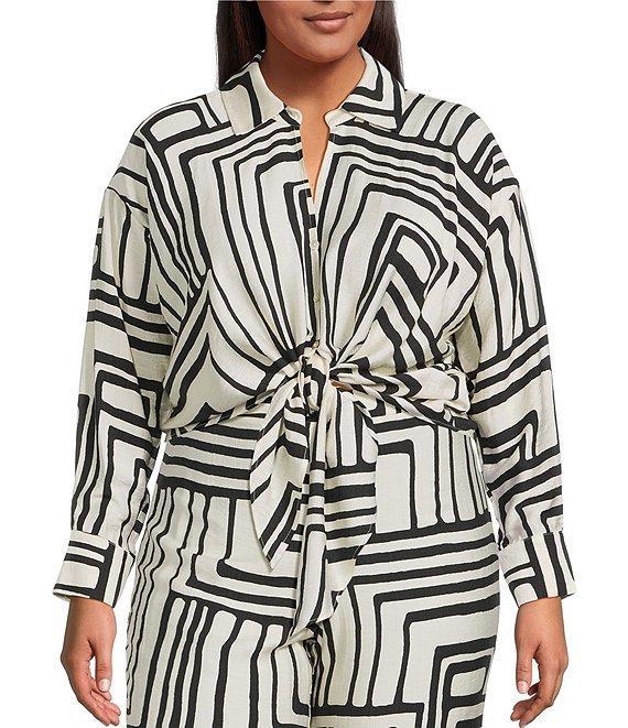Lucy Paris Plus Rue Button Down Tie Front Printed Coordinating Blouse Product Image