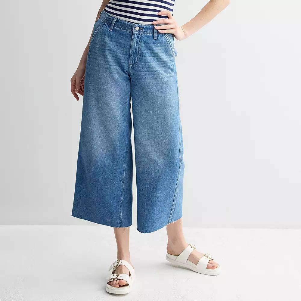 Women's Sonoma Goods For Life® Relaxed Fit Wide-Leg Ankle Jeans, Size: 14, Medium Blue Product Image