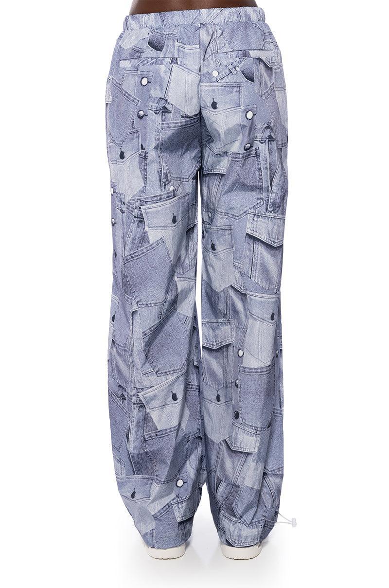 LOOK AGAIN DENIM GRAPHIC PARACHUTE PANT Product Image