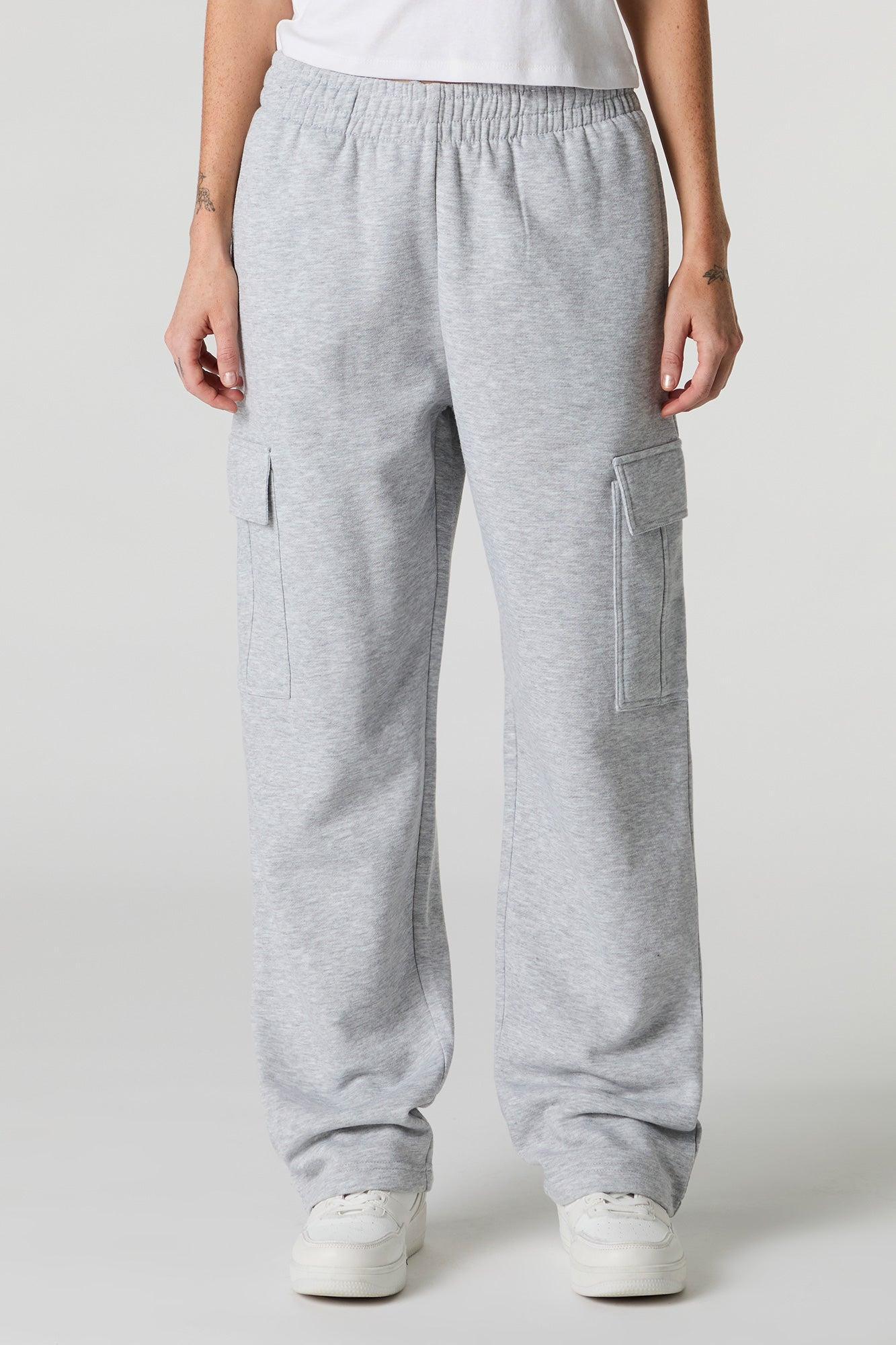 Solid Fleece Wide Leg Cargo Sweatpant Female Product Image