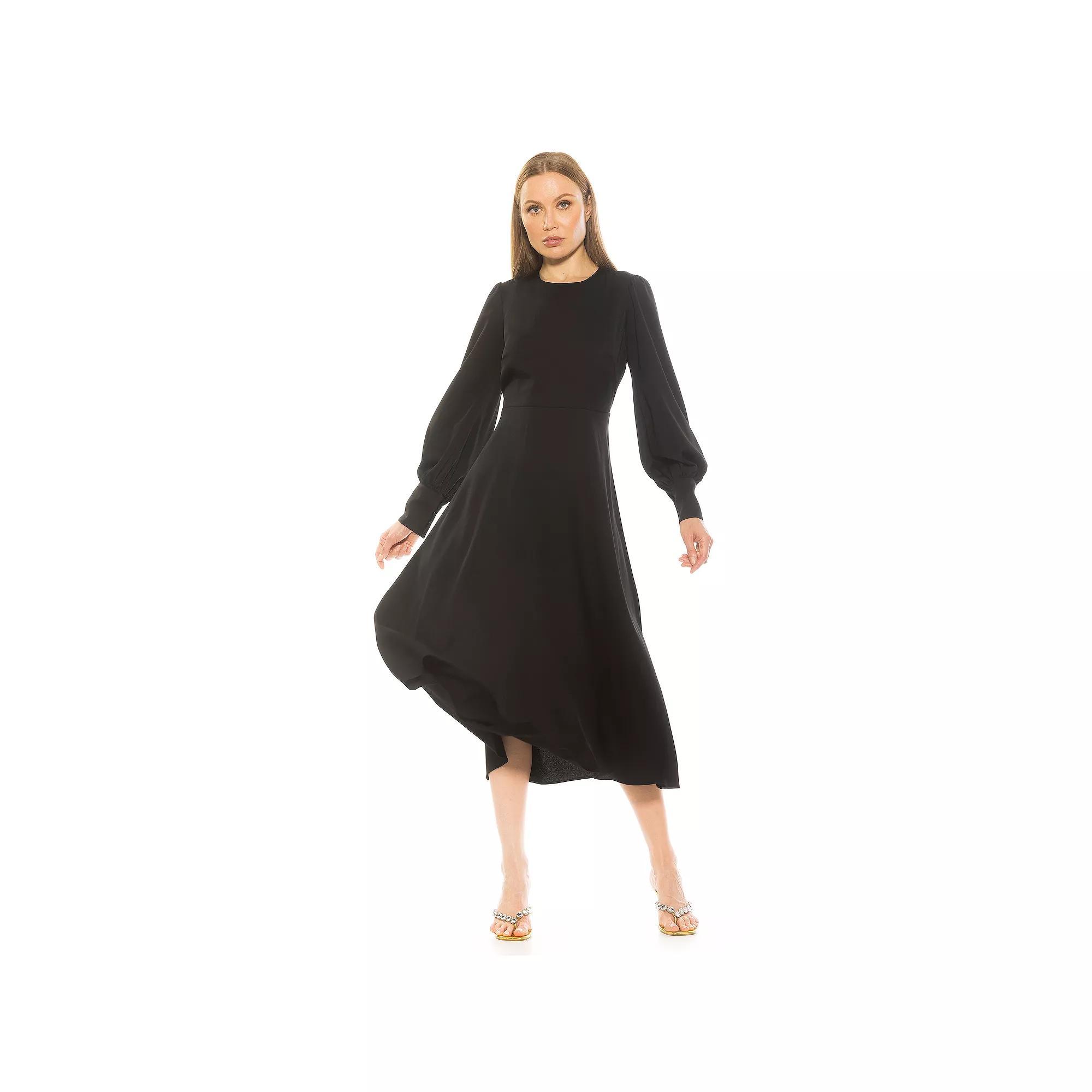 Women's ALEXIA ADMOR Sophie Fit & Flare Blouson Sleeve Midi Dress, Size: 10, Black Product Image