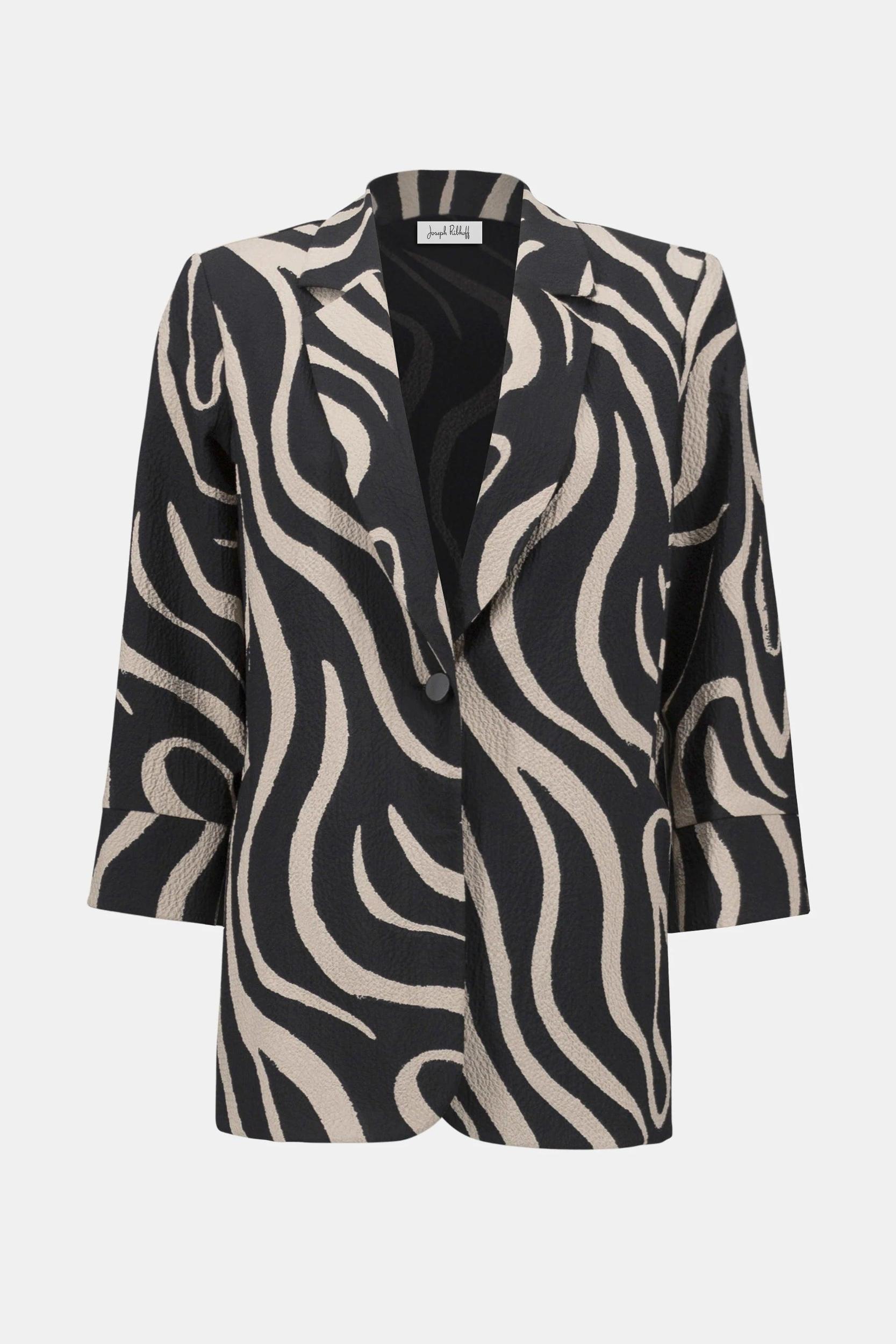 Seersucker Abstract Print Straight Blazer- Black/Parchment Product Image