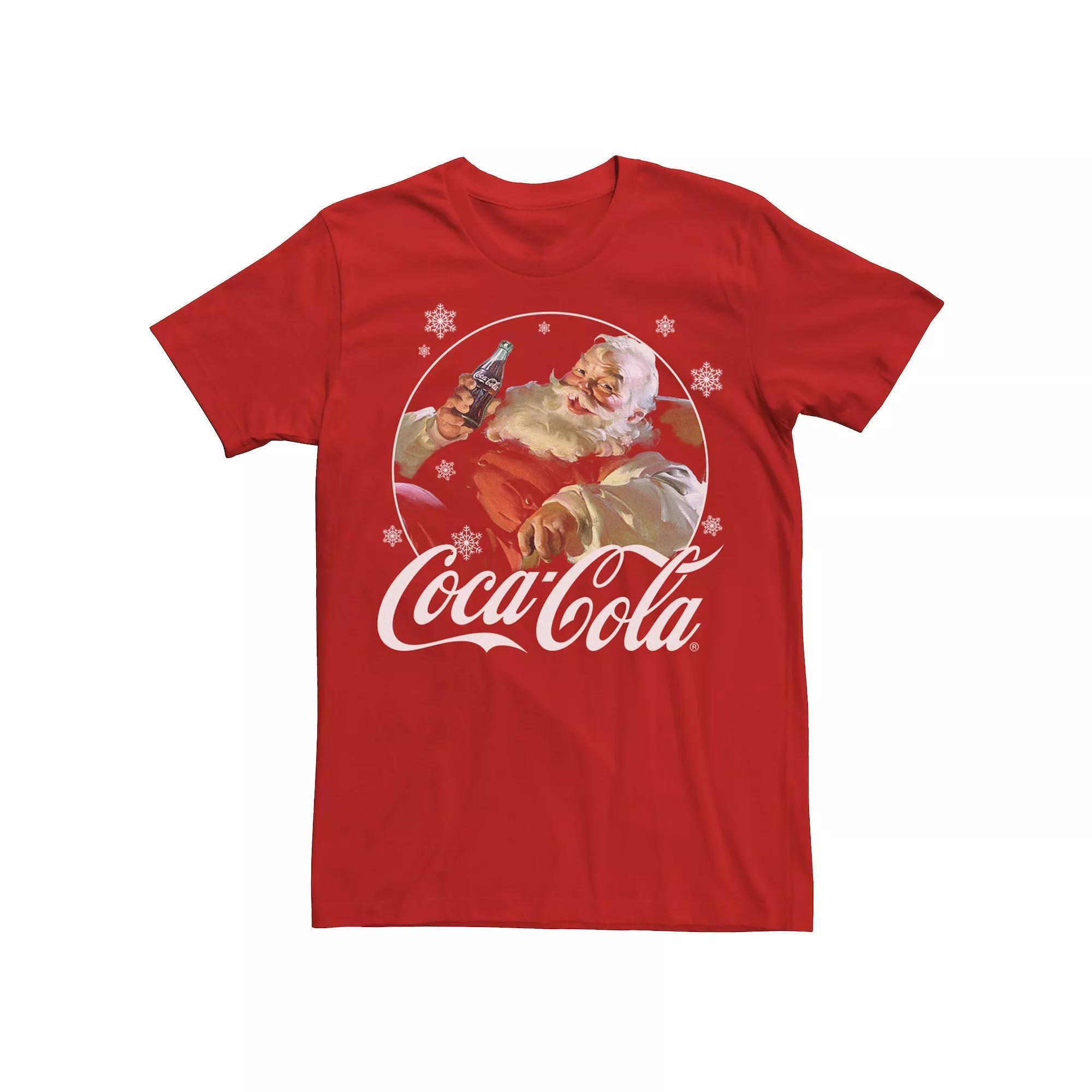 Men's Coca Cola Santa Retro Christmas Logo Tee, Size: Large, Red Grey Product Image