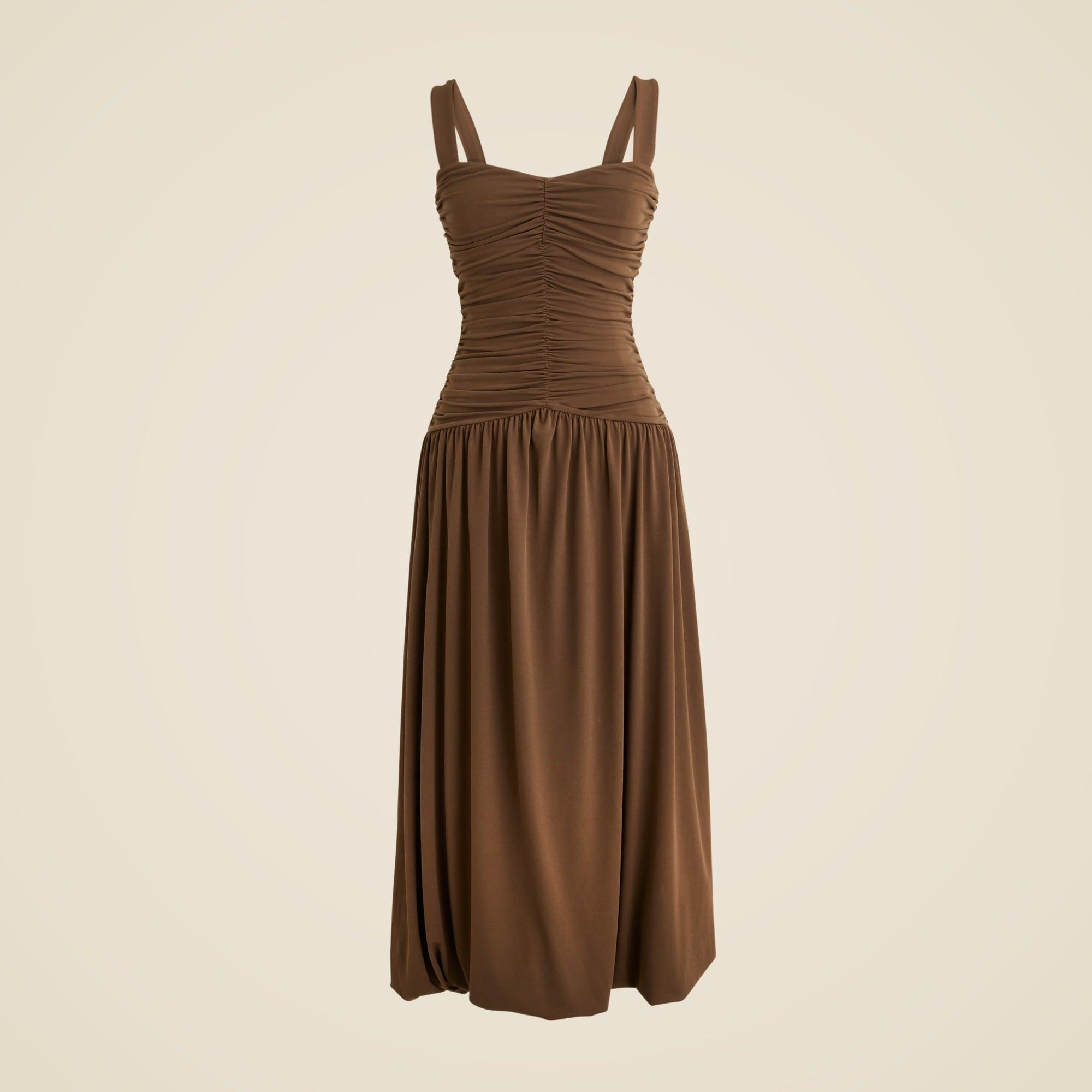 Ruched drop-waist bubble dress in matte jersey Product Image