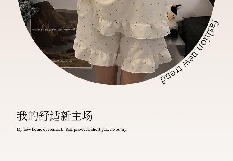 Pajama Set: Lace Trim Dotted Camisole Top + Shorts Product Image