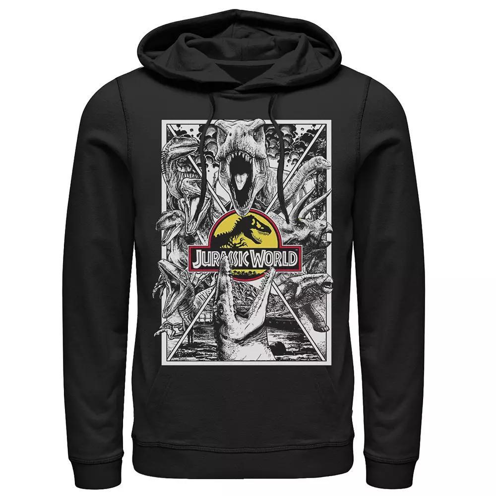Men's Jurassic World Black and White Comic Dinos Graphic Pullover Hoodie, Size: XXL, Grey Heather Product Image