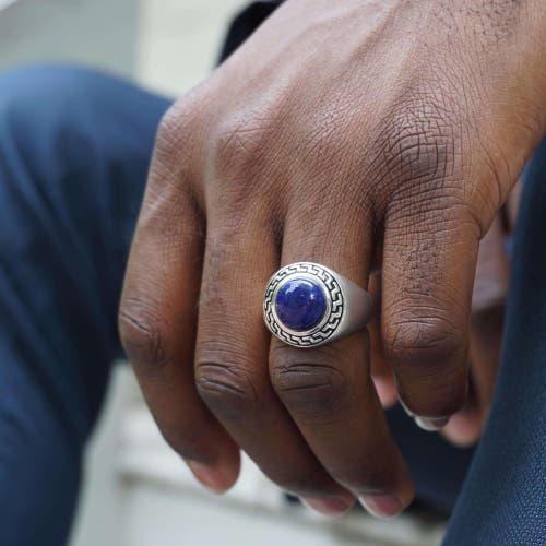 LuvMyJewelry Dark Blue Sodalite Sterling Silver Signet Men Ring at Nordstrom, Size 11 Product Image