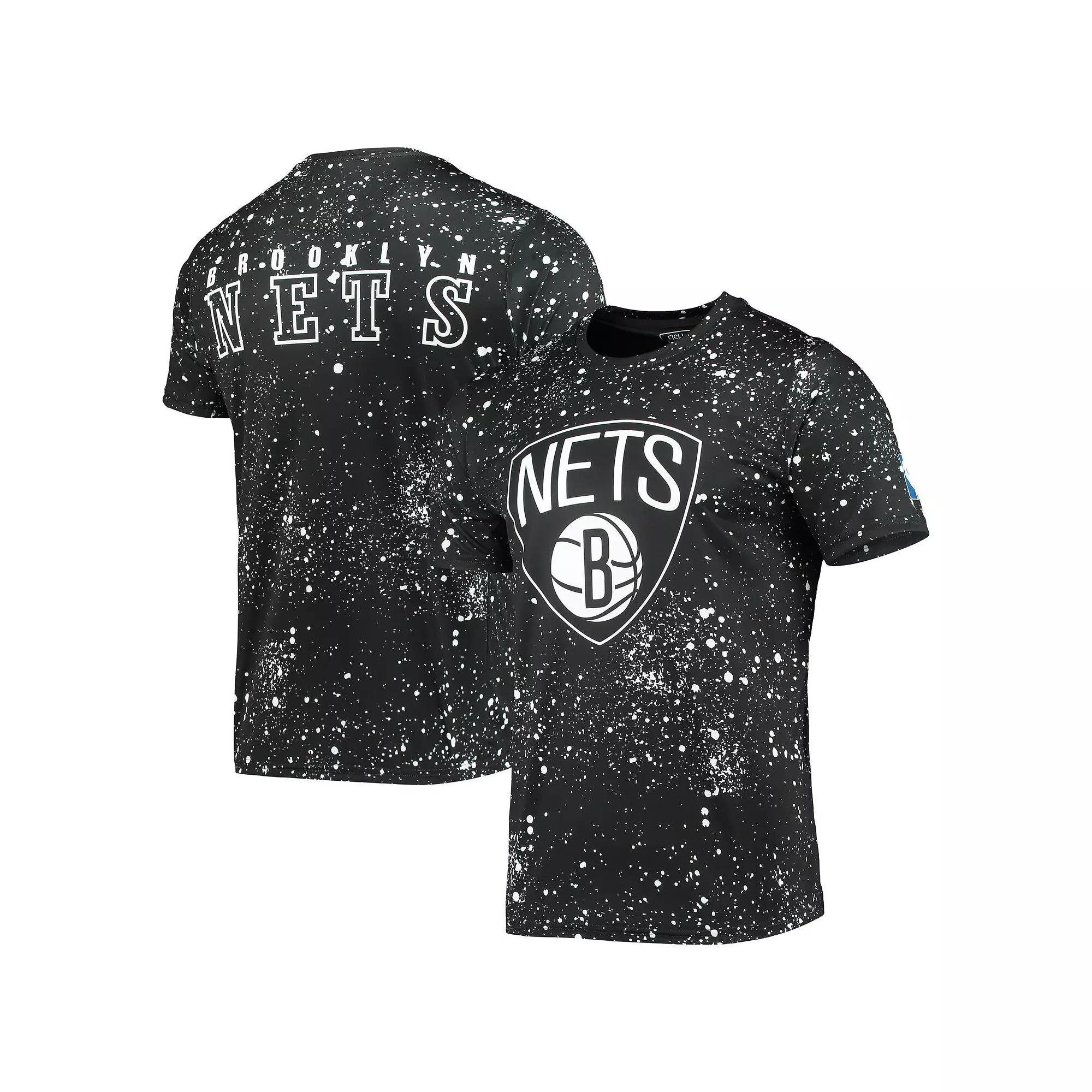 Men's FISLL Black Brooklyn Nets Splatter Print T-Shirt, Size: Large Product Image
